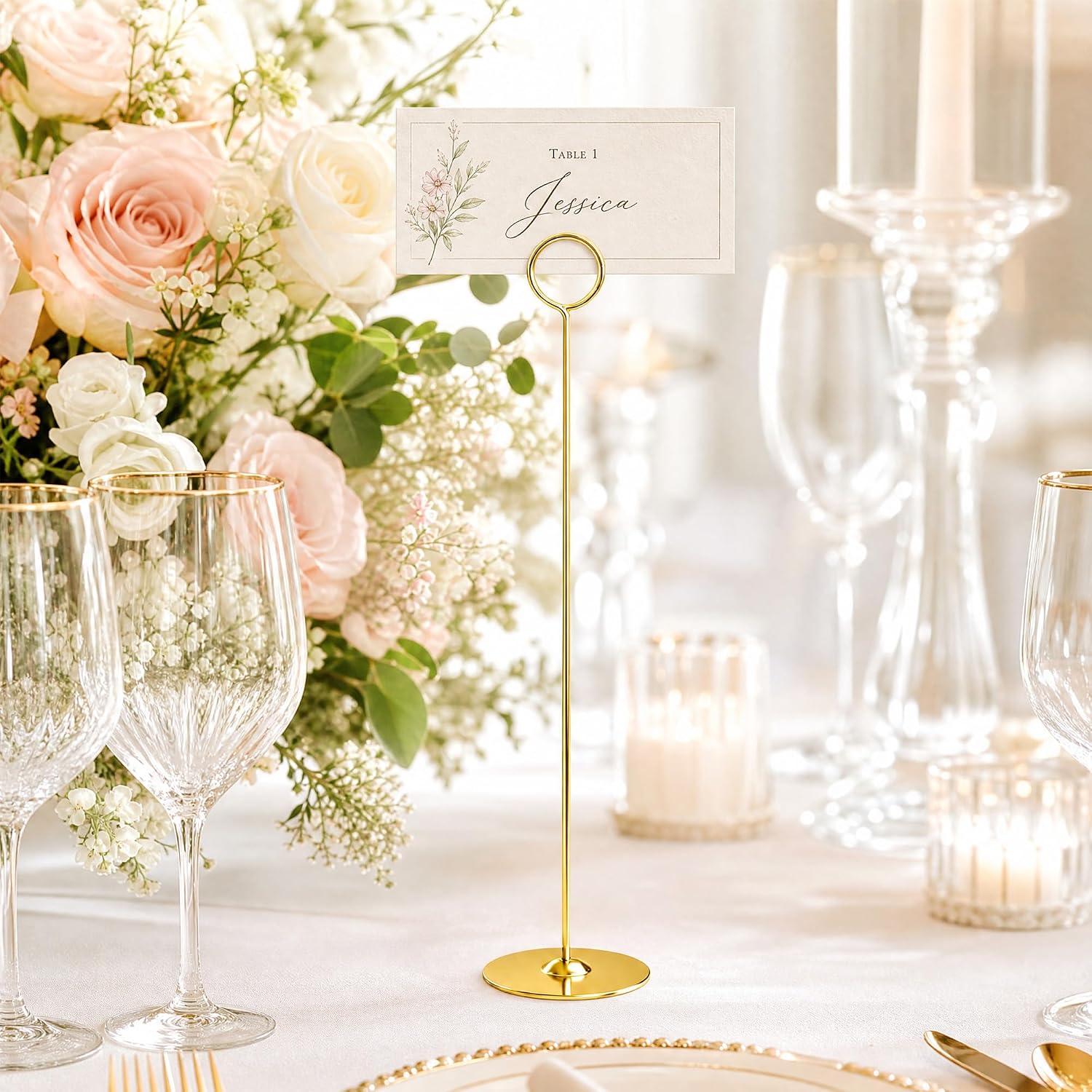 Urban Deco 16PK Gold Table Number Holders Place Card Holders 12 Inch Table Card Holders Steel Card Holders for Photos