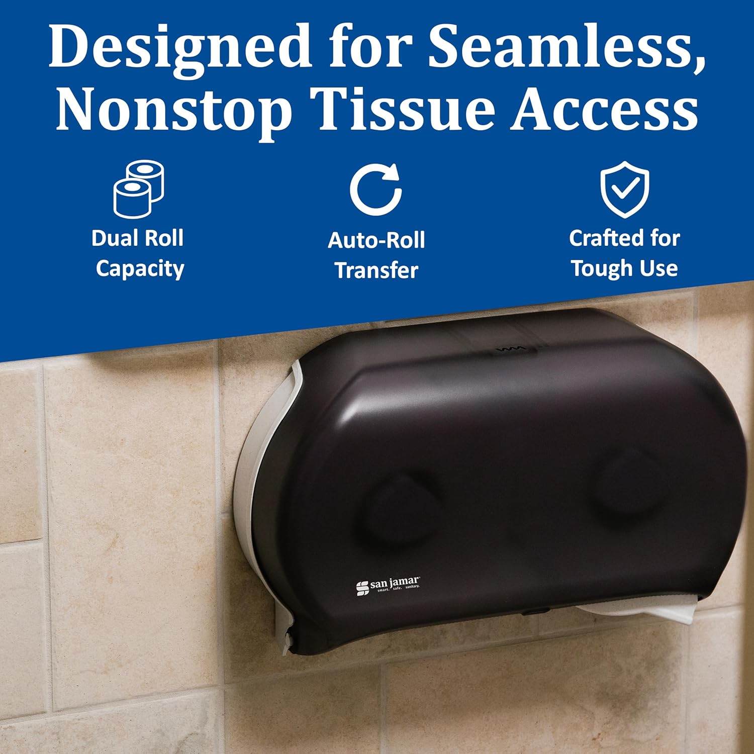 San Jamar Classic Bath Tissue Dispenser – Twin 9", Jumbo Bath Tissue Holder for Bathroom, Dual-Roll System