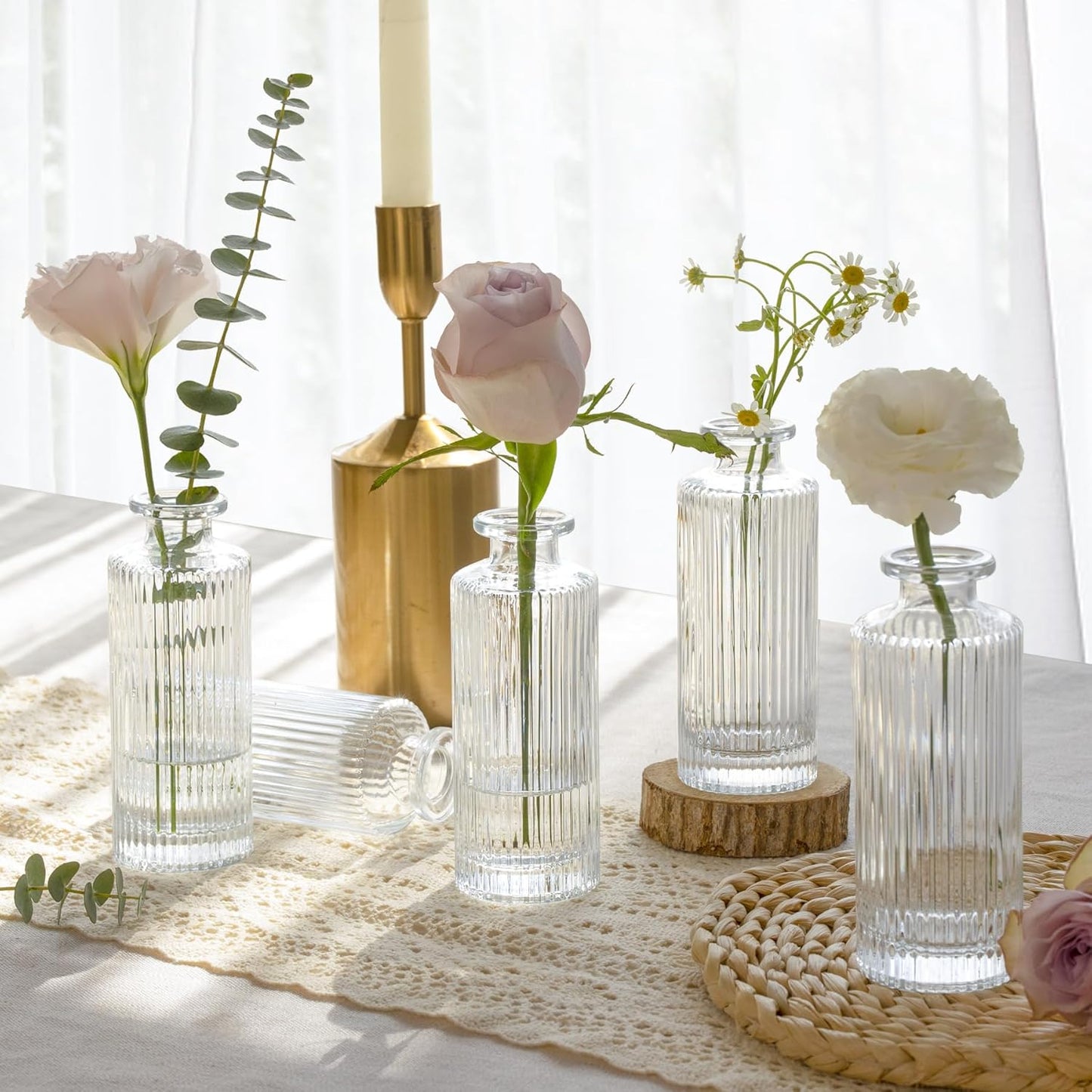 Small Vases for Flowers Mini Glass Bud Vases in Bulk / Clear / 5.2 Inch / Set of 6
