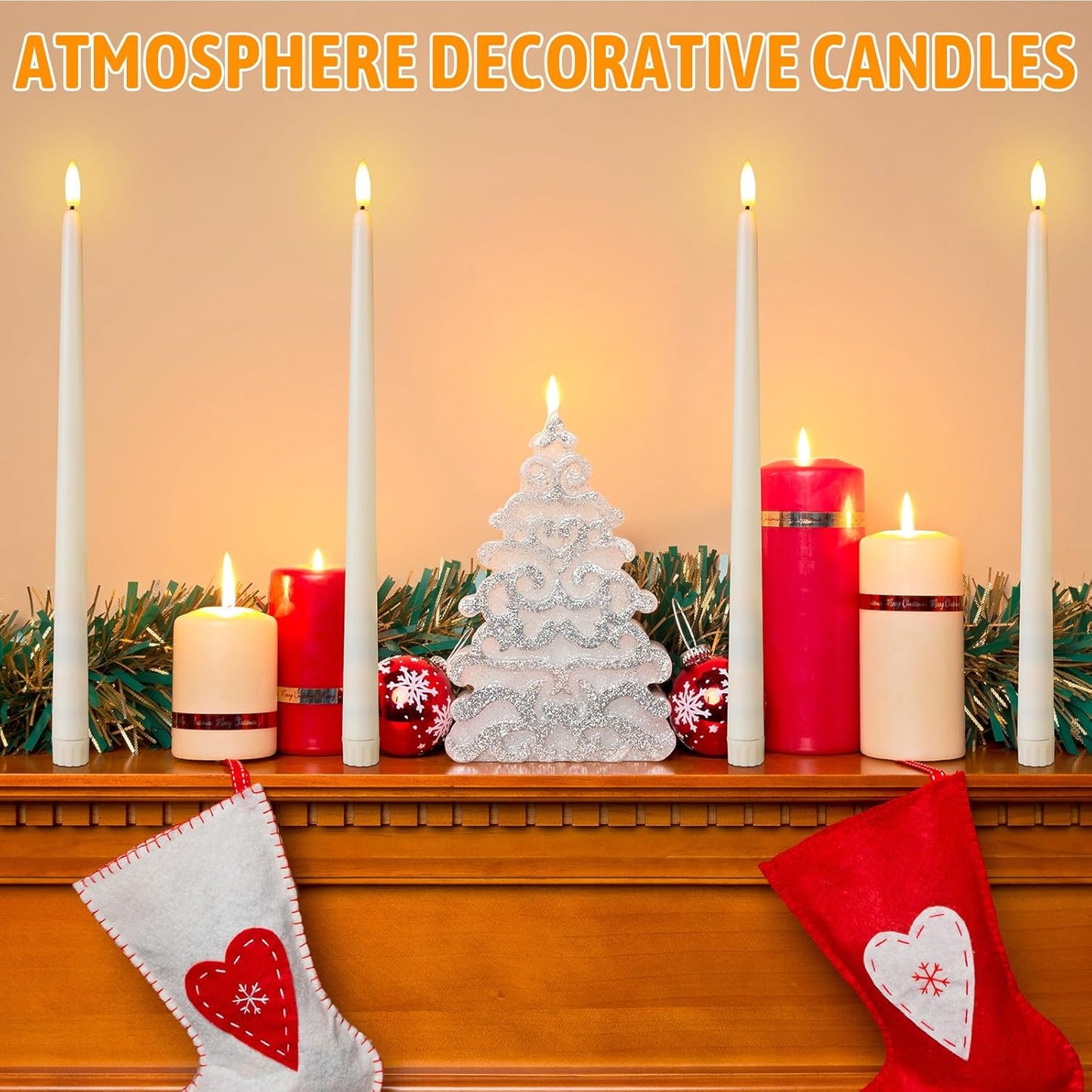 50 Pcs 12.4 Inches Ivory Flameless Taper Candles Bulk | Taper Candles Battery Operated, LED Candlesticks Flickering
