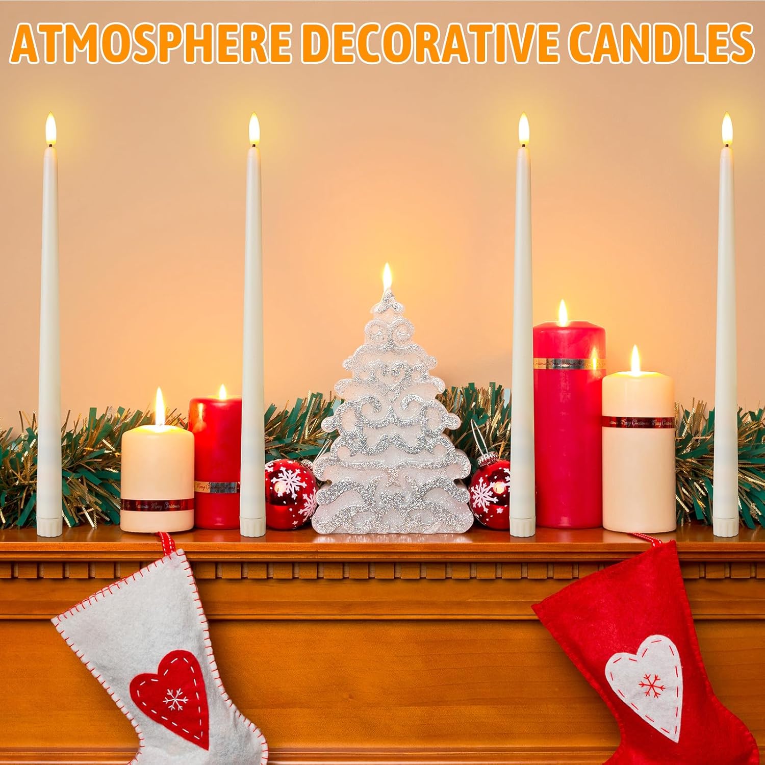 50 Pcs 12.4 Inches Ivory Flameless Taper Candles Bulk | Taper Candles Battery Operated, LED Candlesticks Flickering