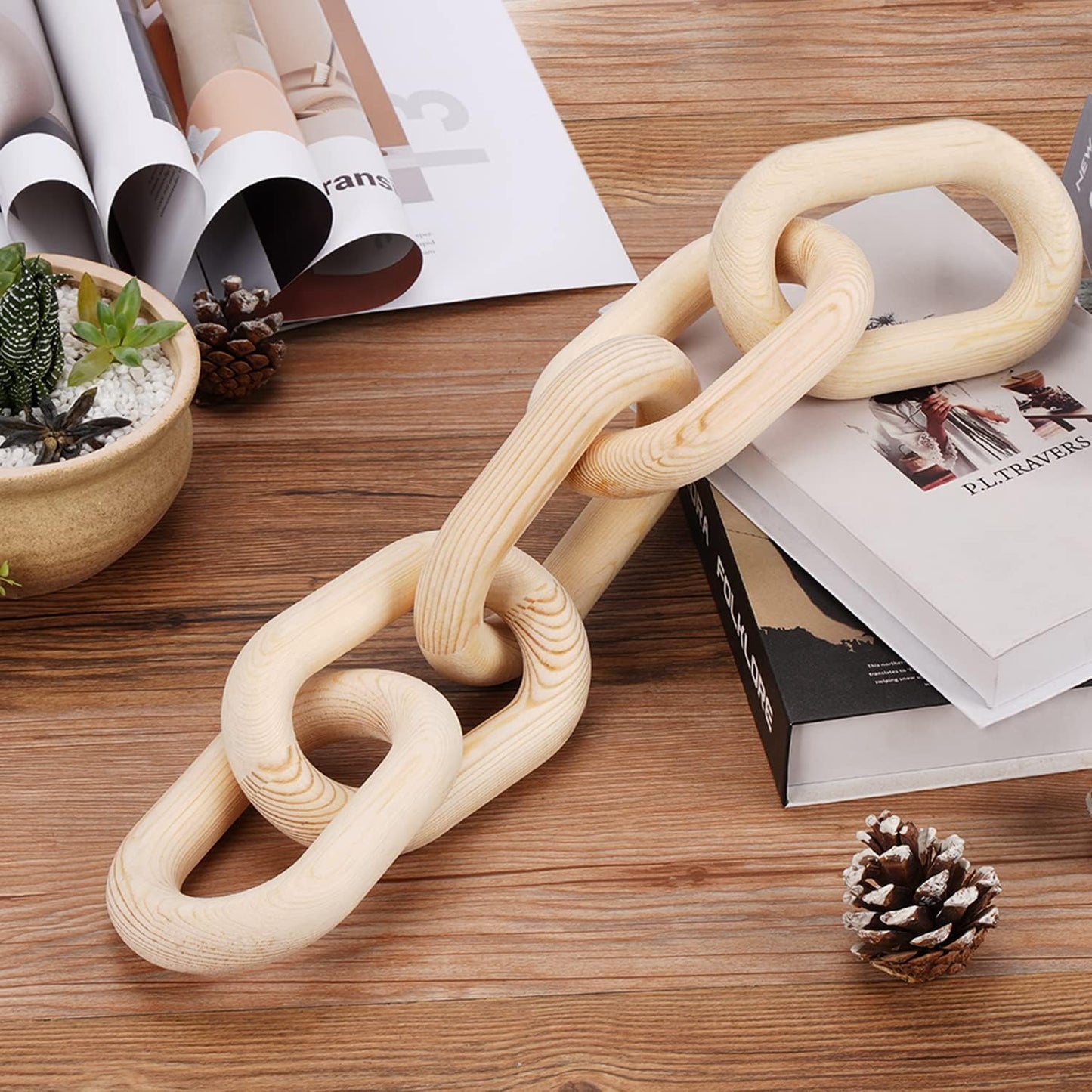 5 Link Chain Decor Hand-Carved Wooden Aesthetic Crafts / Natural