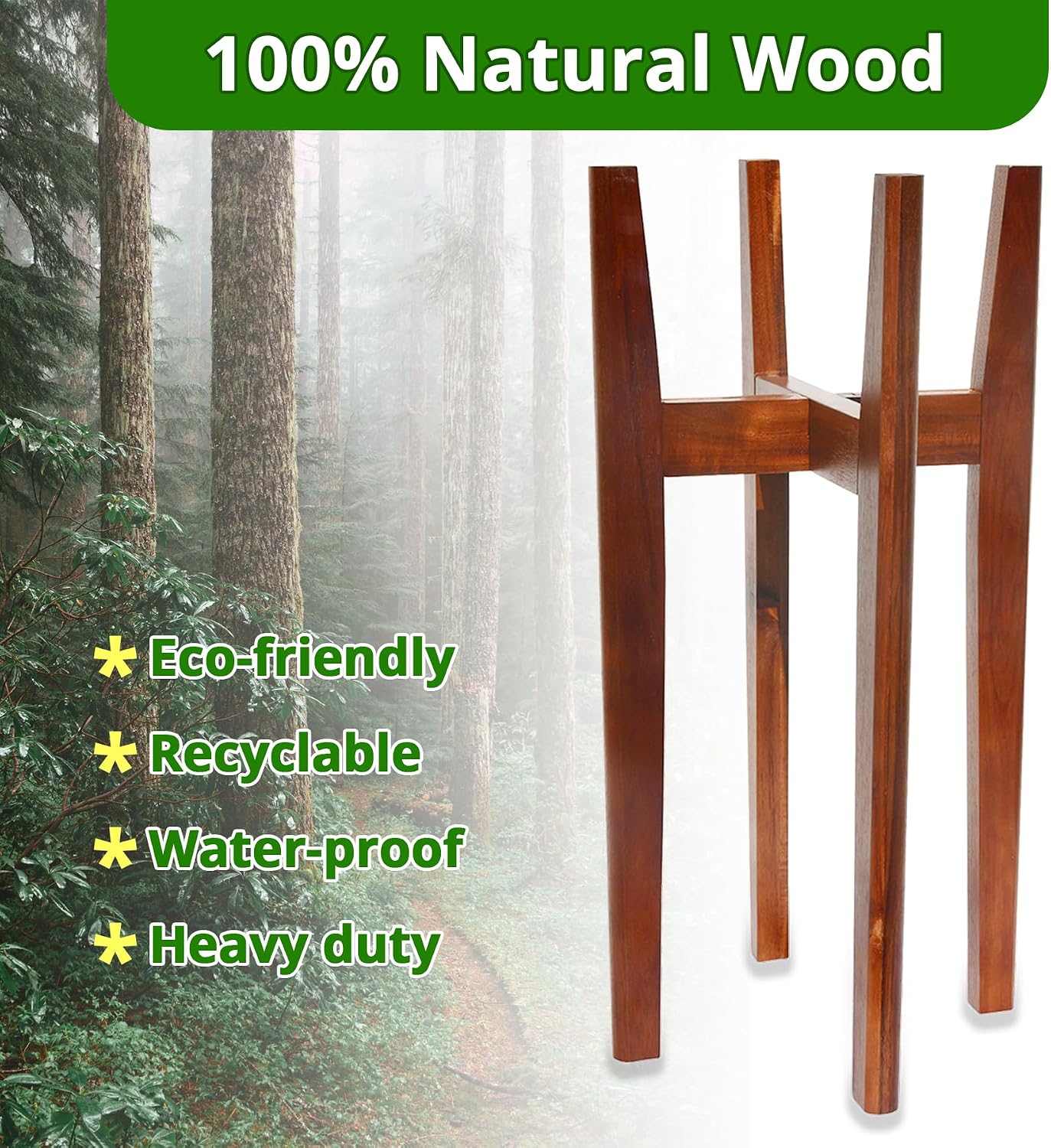 24" Tall Wood Plant Stand Indoor, Corner Flower Pot Plants Holder Outdoor | Sturdy, Modern Mid Century
