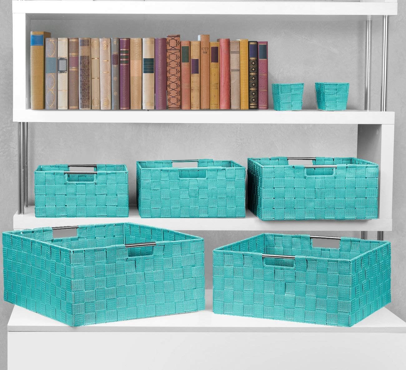 Linen Closet Organizers and Storage / 7 Piece - Aqua / Set of 7