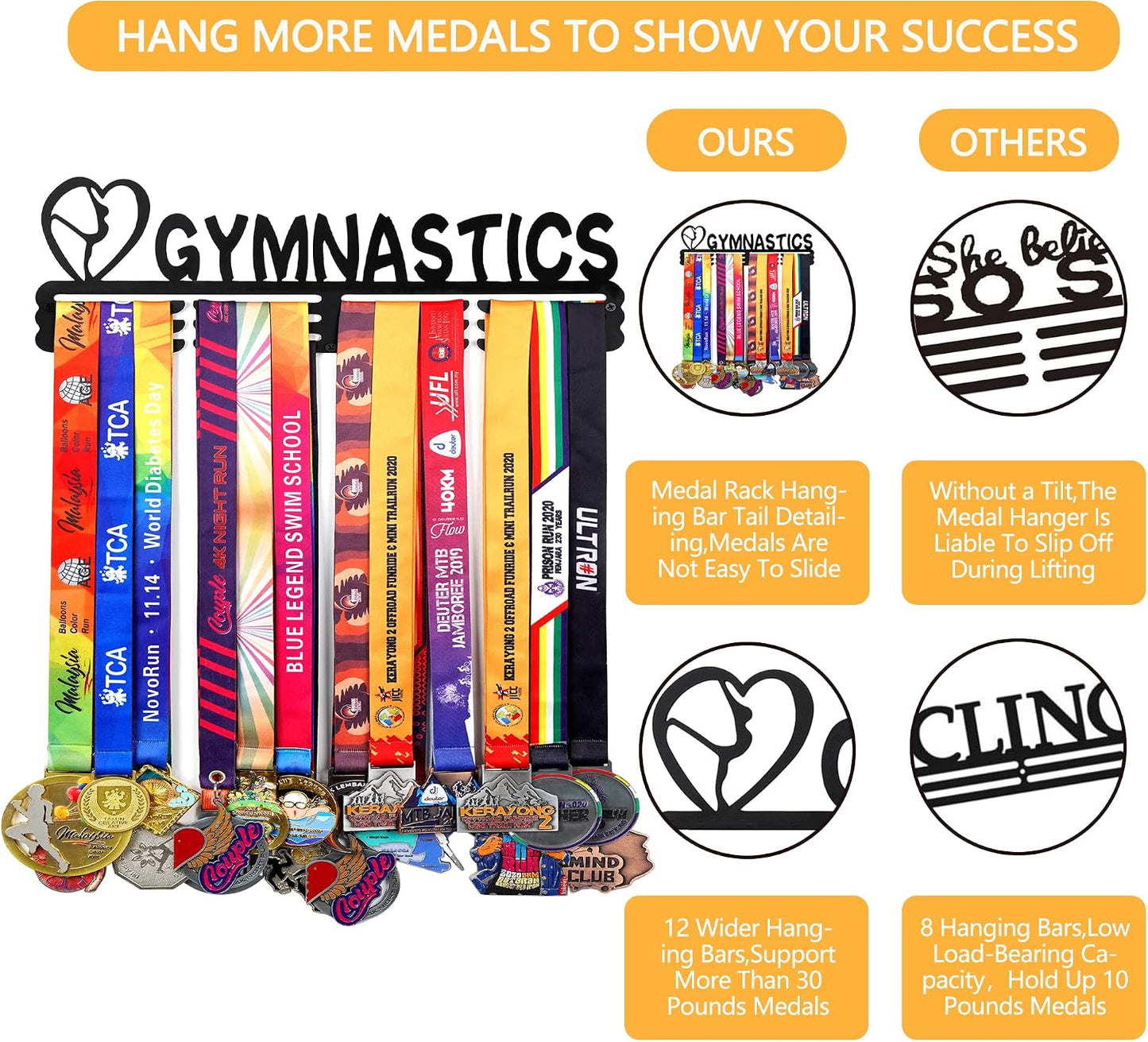 Goutoports Medal Hanger Display Rack - Personalized Award Ribbon Organizer for Sports Race Runner Gymnastics Plaques