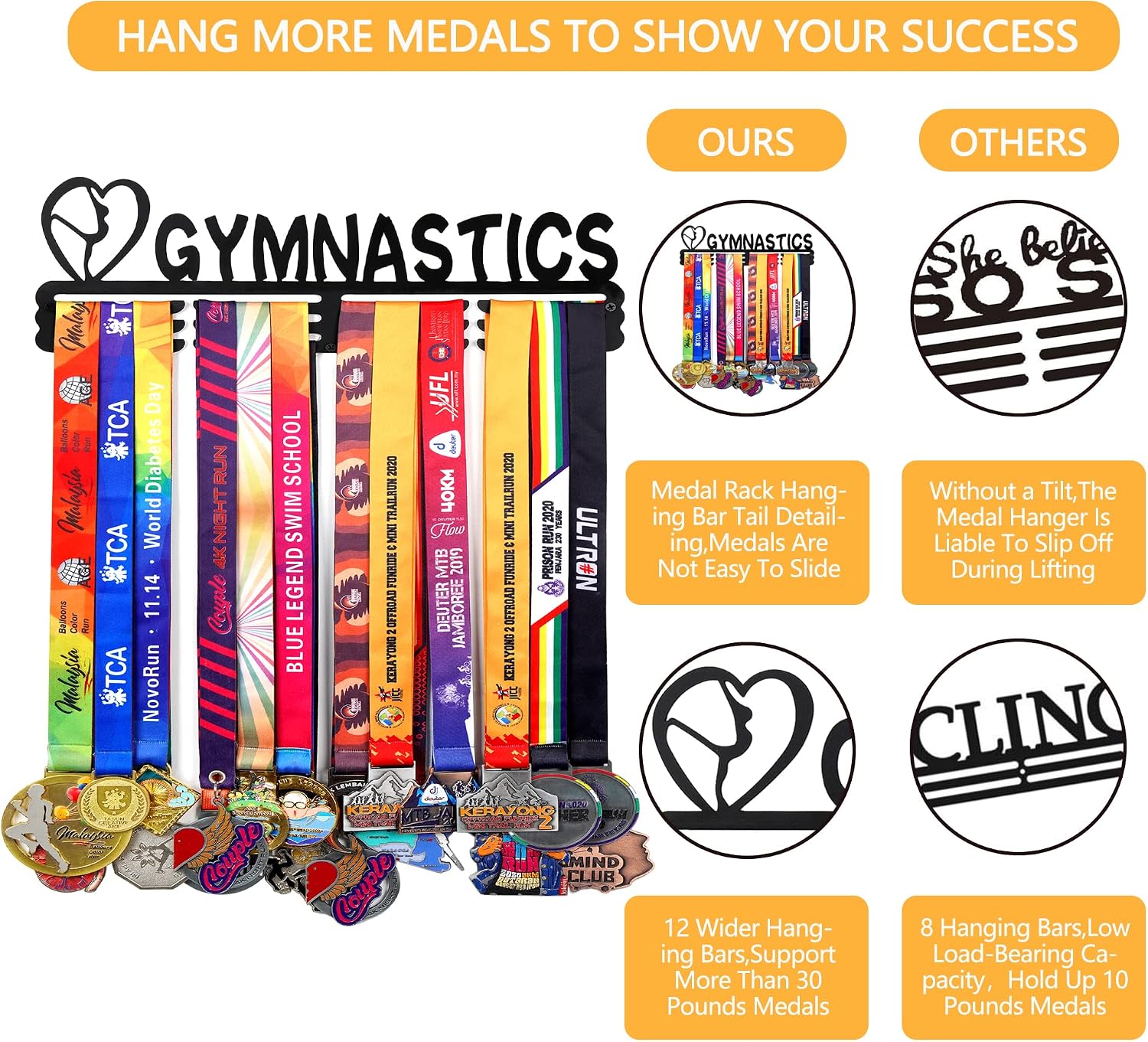 Goutoports Medal Hanger Display Rack - Personalized Award Ribbon Organizer for Sports Race Runner Gymnastics Plaques