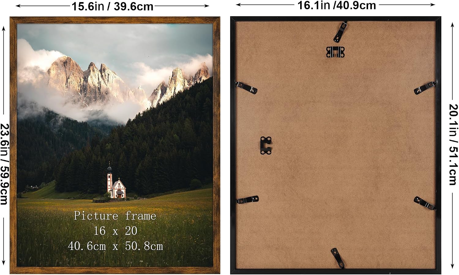 Giftgarden 16x20 Picture Frame Rustic Brown, 16 by 20 Thin Poster Photo Frame for Wall Display, Single