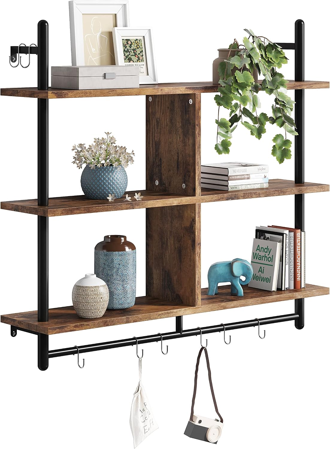 Bestier 41.5" Floating Shelves for Wall 3 Tier Kitchen Shelves Wall Mounted Coffee Bar Shelf Hanging Shelf with 8