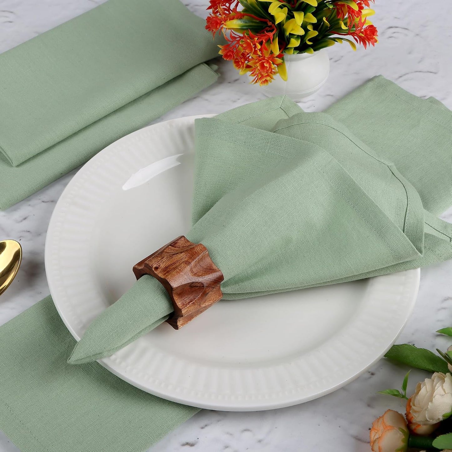 NATURALCRAFT Cloth Napkins Set of 12 Cotton Linen18x18 inch Sage | Washable Reusable Fabric Soft Durable Quality