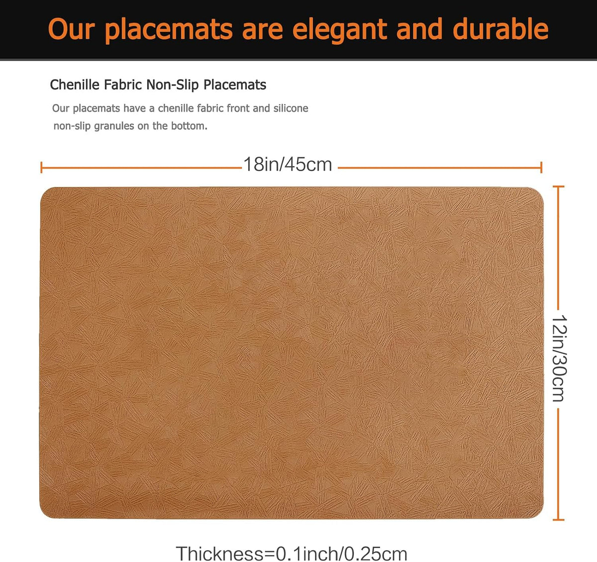 Brown Plastic Placemats Set of 12, Faux Leather Waterproof Table Mats | Brown Vinyl place mats,Wipeable and heat
