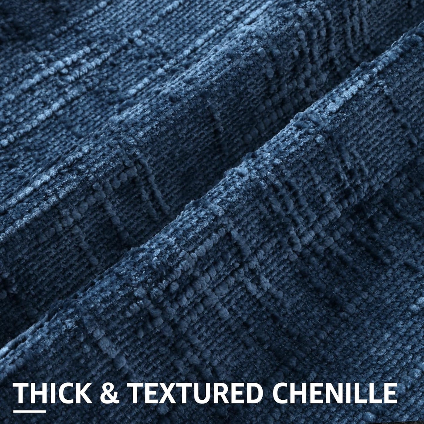 Fall Chenille Throw Pillow Covers Textured Soft Slubby Couch Pillow / Navy Blue / 18 x 18 / Set of 2