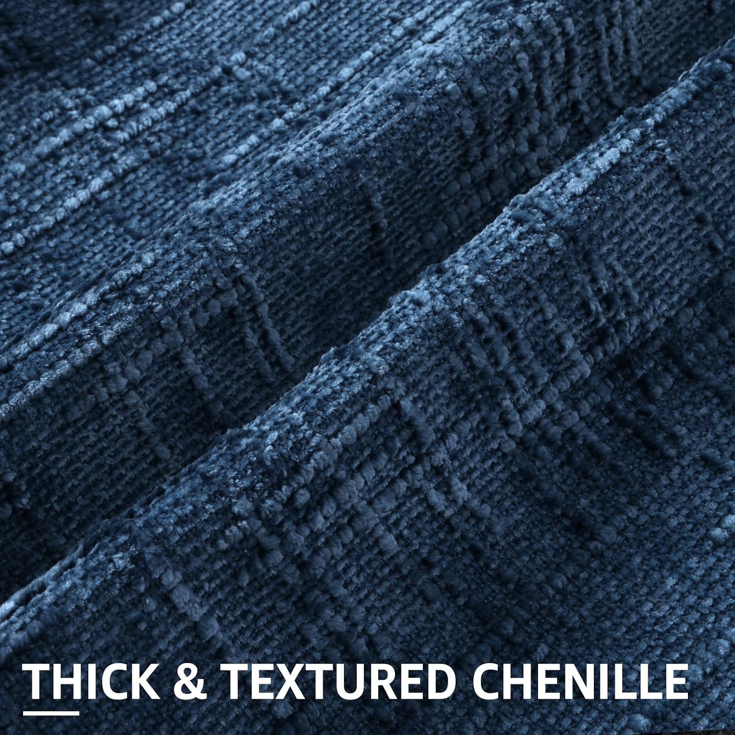 Fall Chenille Throw Pillow Covers Textured Soft Slubby Couch Pillow / Navy Blue / 18 x 18 / Set of 2