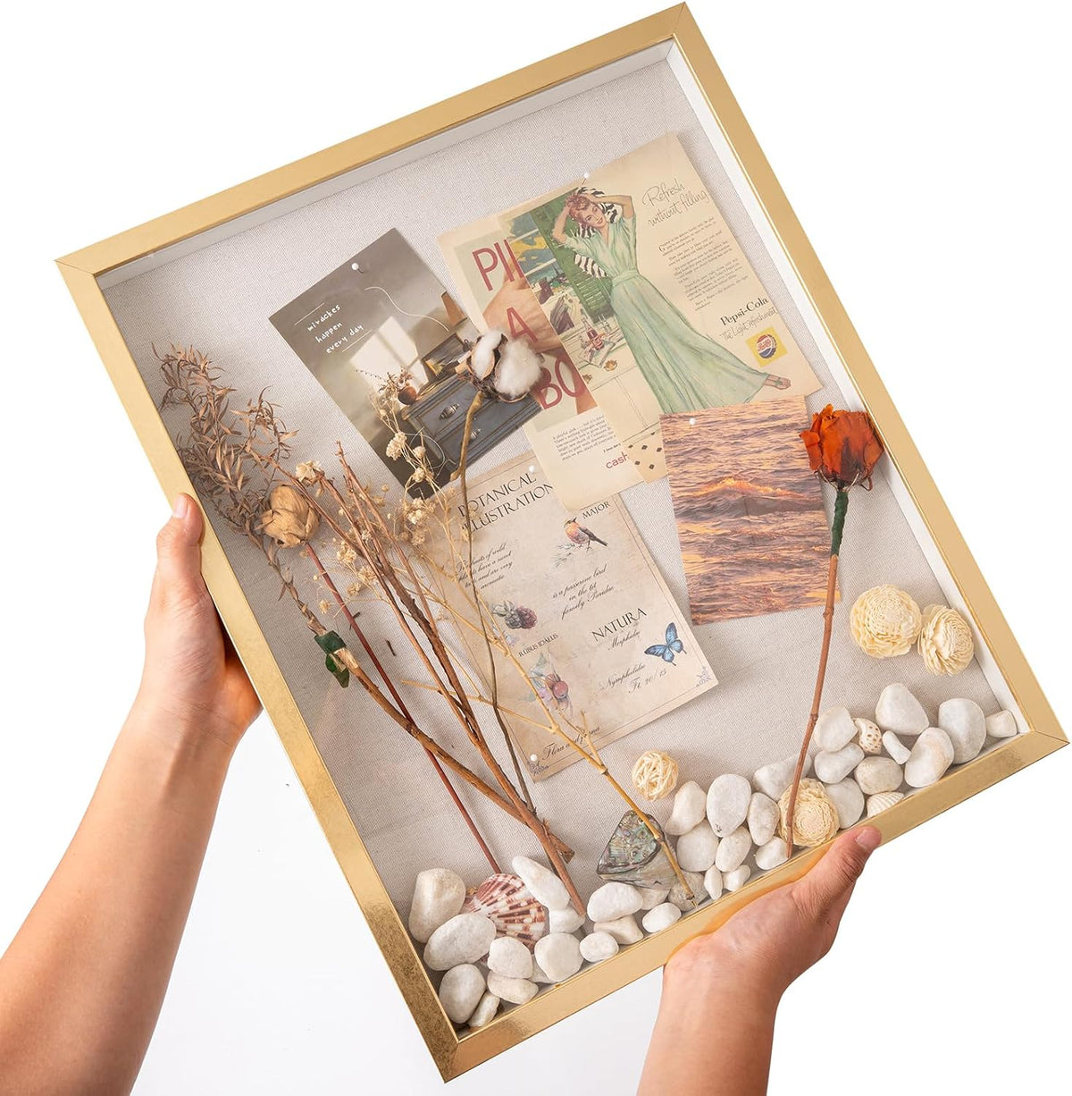 Muzilife 16x20 Large Shadow Box Wood Picture Frame, Tempered Glass, Gold | FSC-Certified MDF | Soft Acid-free Linen