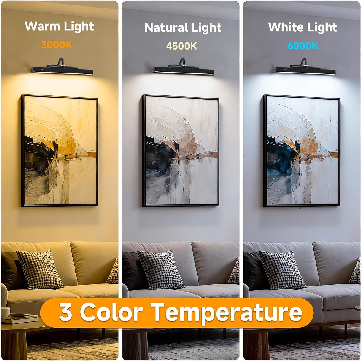 Picture Light, 4400mAh Black Rechargeable Battery Operated Wireless Art Light, Cordless Dimmable Remote Magnetic