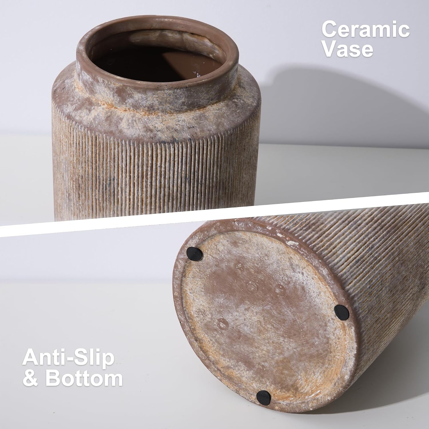 Ceramic Flower Vase Rustic Vases Modern Vase Short Wide Mouth Vases / Terracotta / 7 Inch