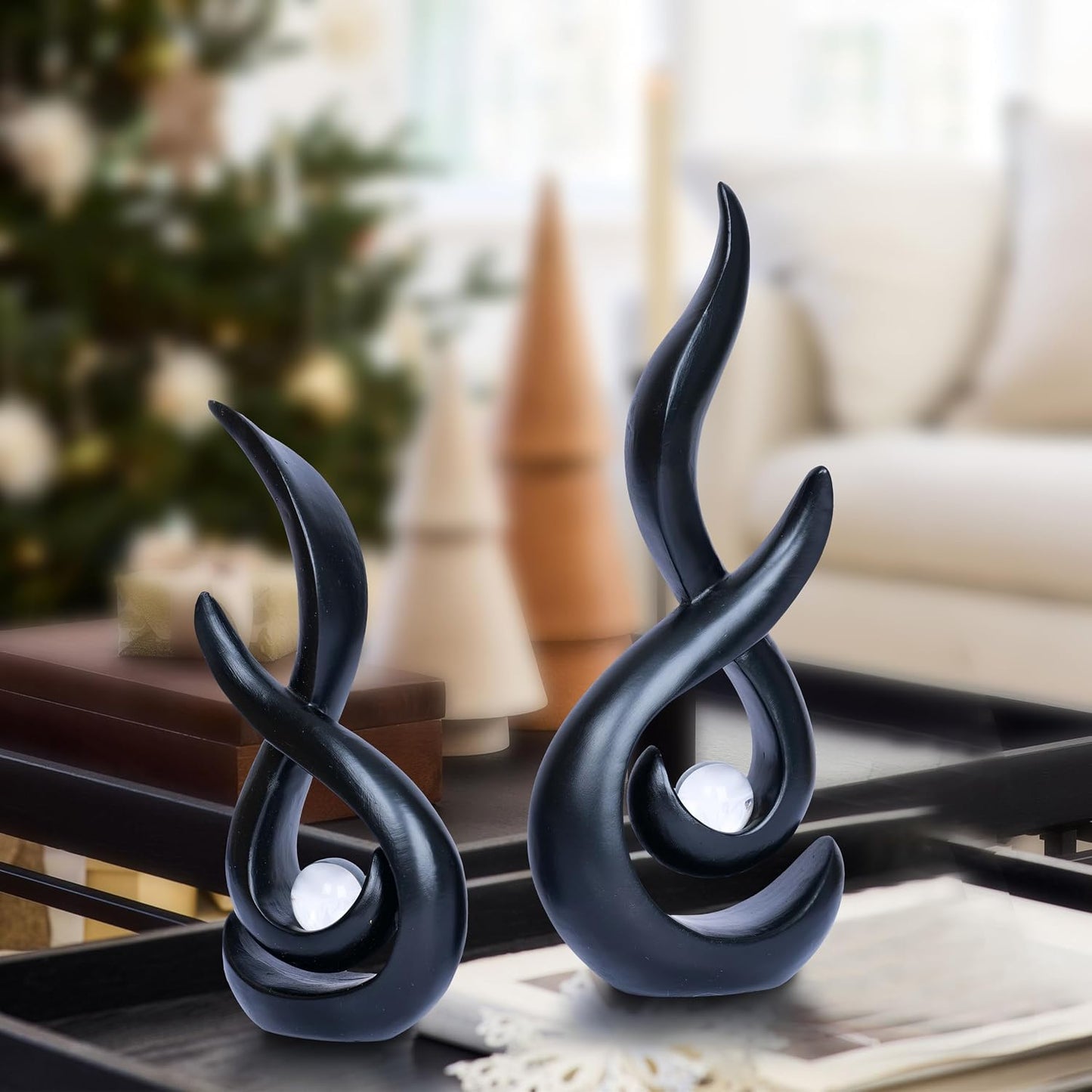 Home Decor Statue Modern Abstract Sculpture Decorative Accent Art Round Geometric / Black