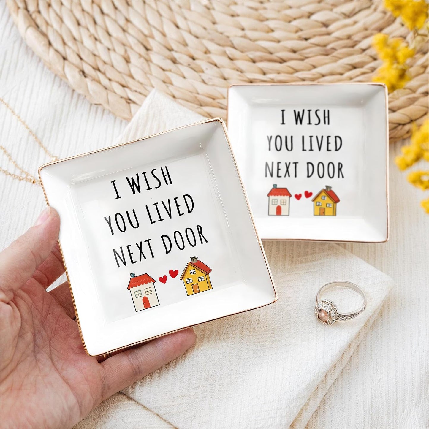 I Wish You Lived Next Door 4" Ceramic Jewelry Dish Tray / Besties Long Distance
