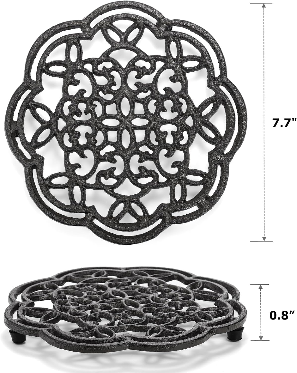 Yopay 2 Pack Cast Iron Trivet Heavy Duty, 7.7 inch Round Metal Trivet for Hot Pans or Teapot, Rustproof Pot Stands