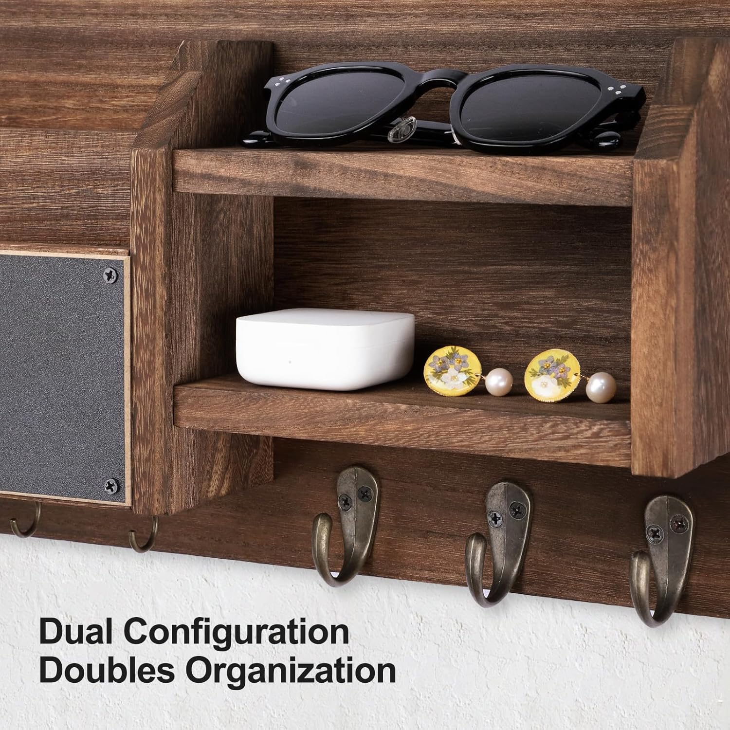 Shelf and 7 Metal Hooks / Brown