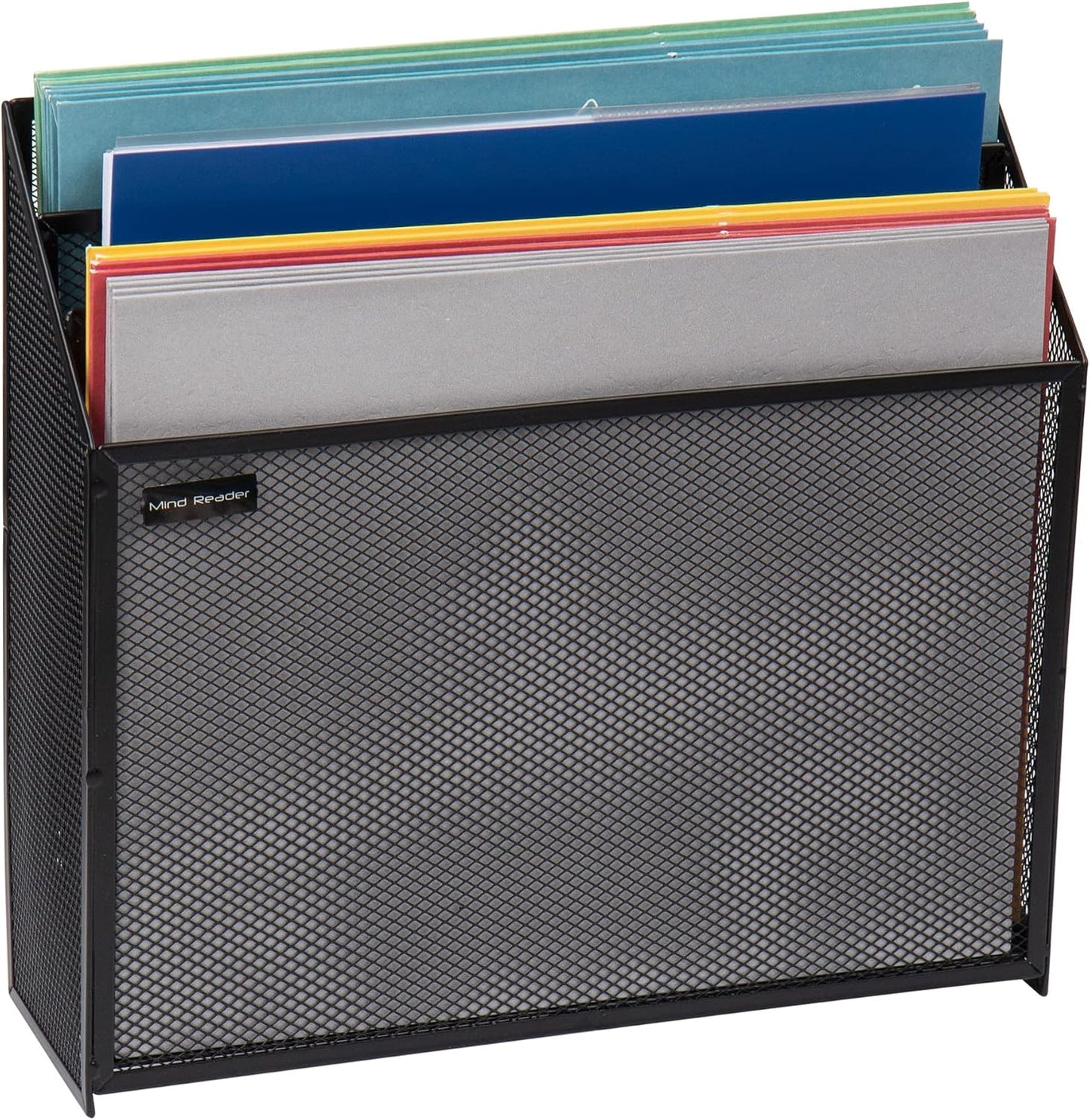 Mind Reader Vertical File Storage, Desktop Organizer, Workspace, Office, Metal Mesh, 12.5"L x 3.75"W x 11.5"H, Black
