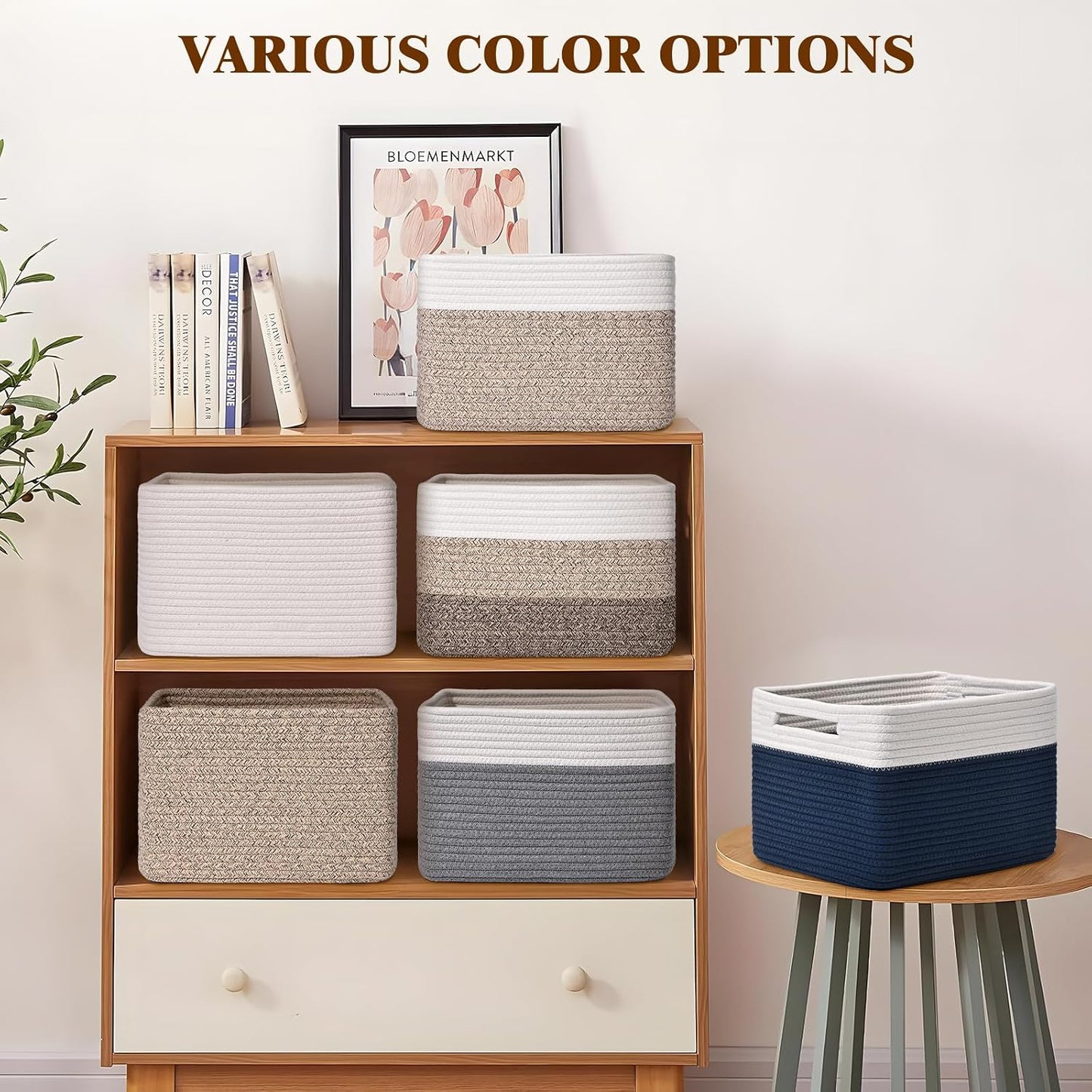 Baskets / Decorative Storage Bins / Brown & White / Set of 4