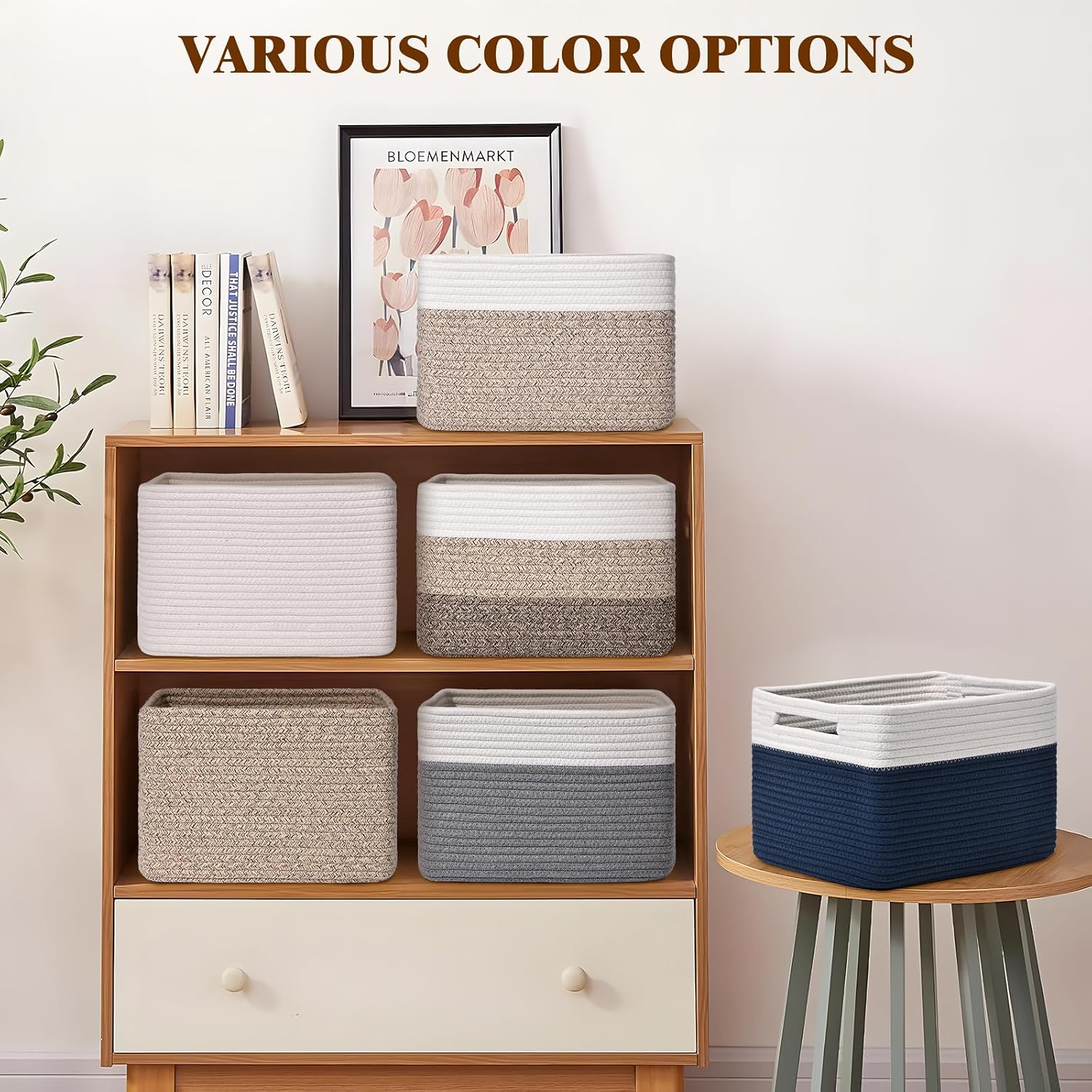 Baskets / Decorative Storage Bins / Brown & White / Set of 4