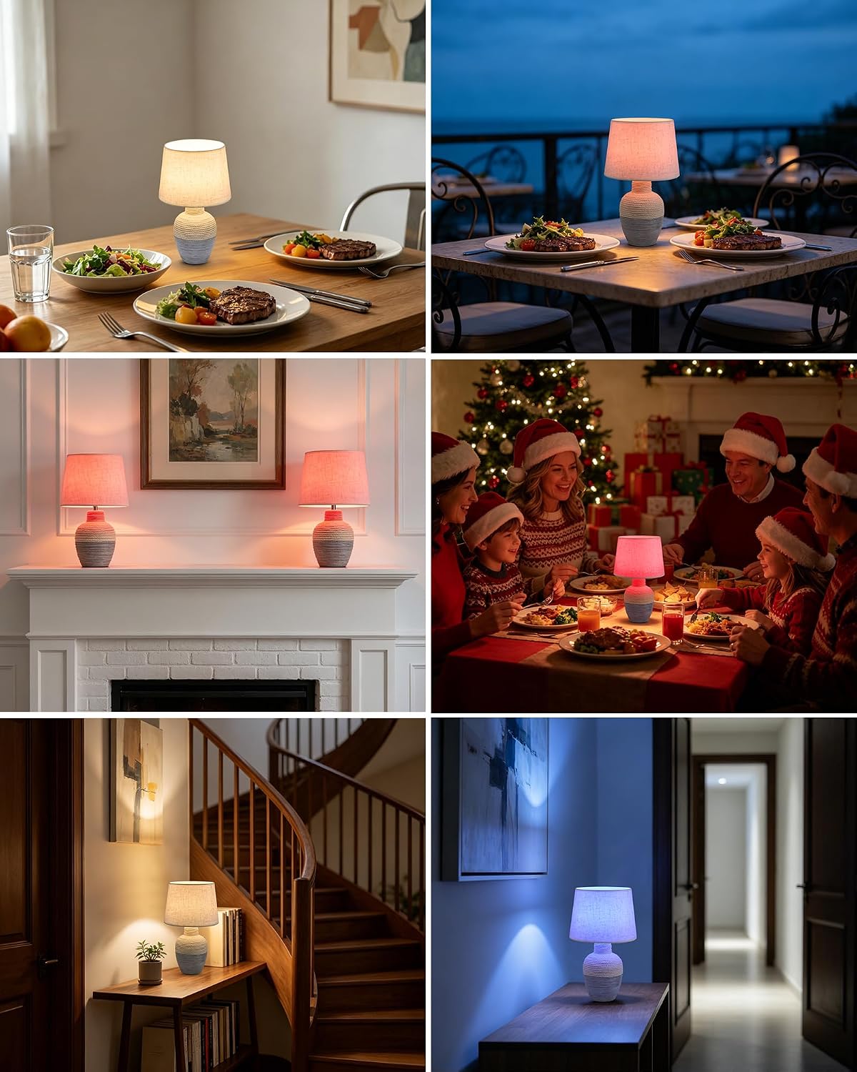 UMEXUS 13" Small Cordless Rechargeable Battery Table Lamp, Coastal Ceramic | Remote Control Timer, Dimmer, RGB & Warm