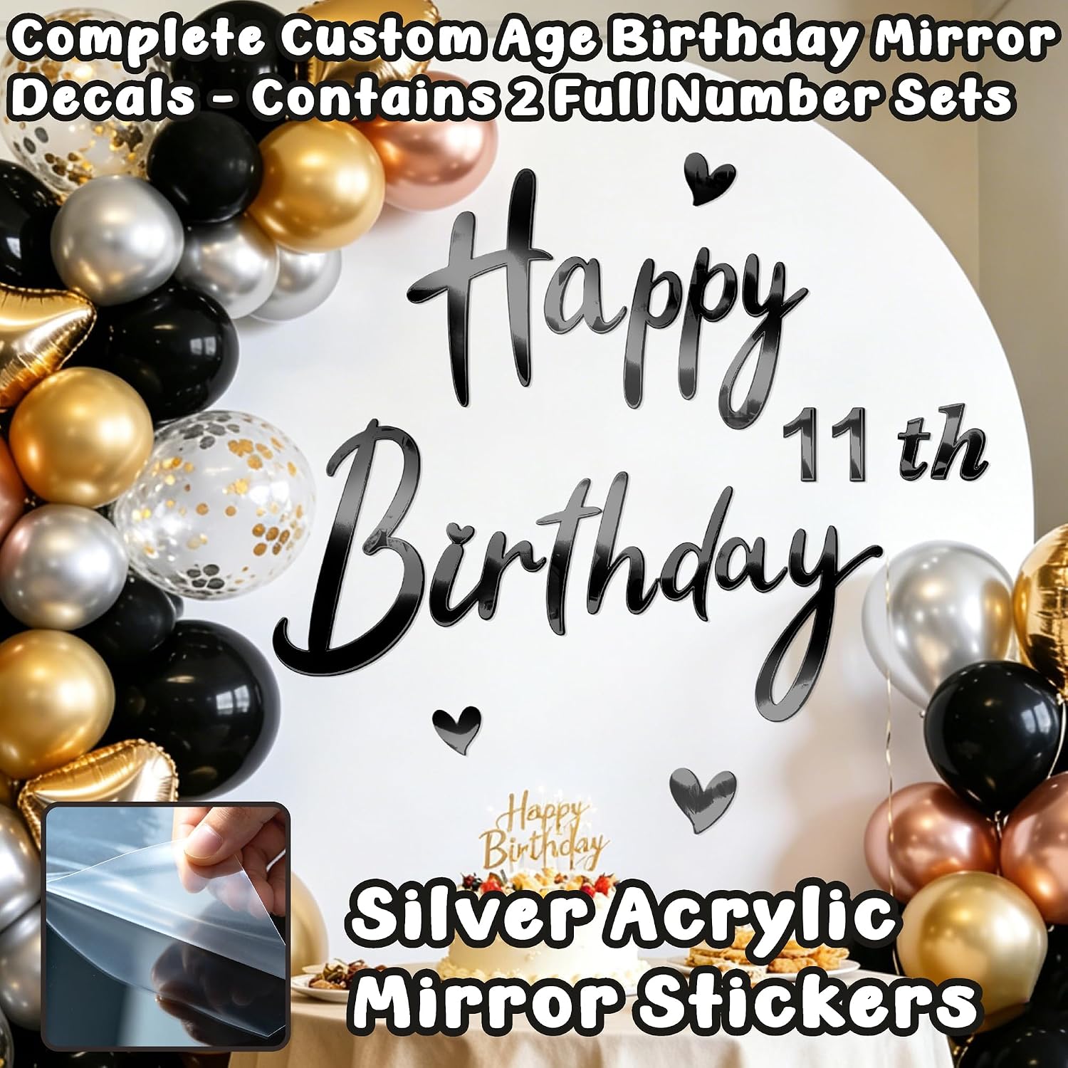 0-9 Number Black Birthday Party Decals for Balloon Arch Wall DIY Ages Peel / Black Mirror Birthday