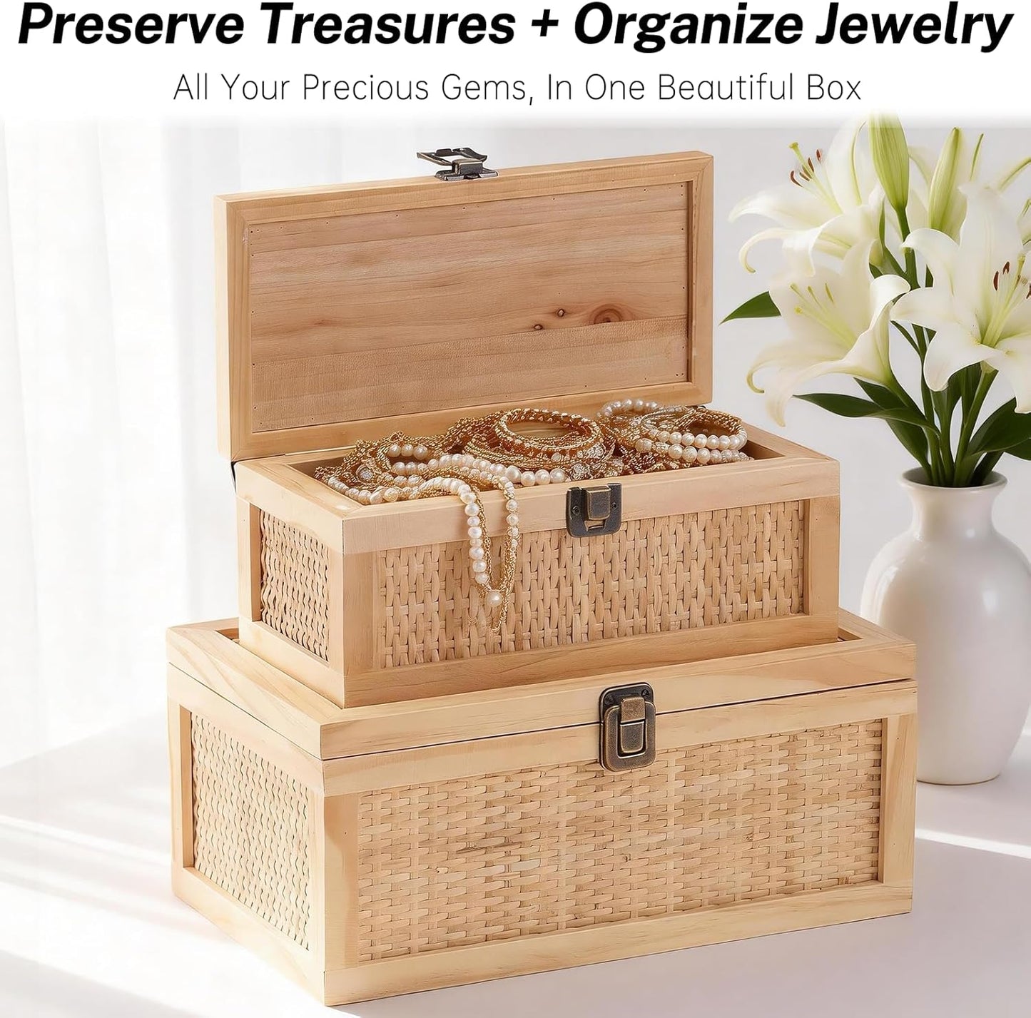 Rattan Decorative Boxes / Natural / Set of 2