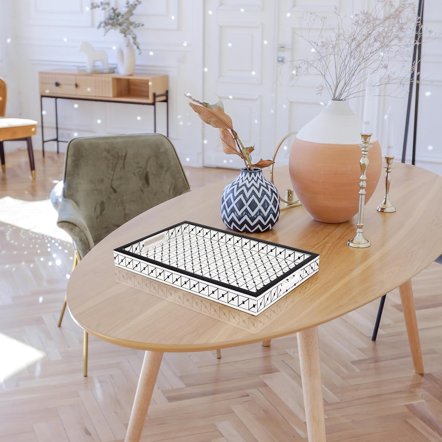 Ottoman Tray / Handmade Pattern Inspired Decorative Tray / 17 x 11 x 1.5 / Illusion Tiktak