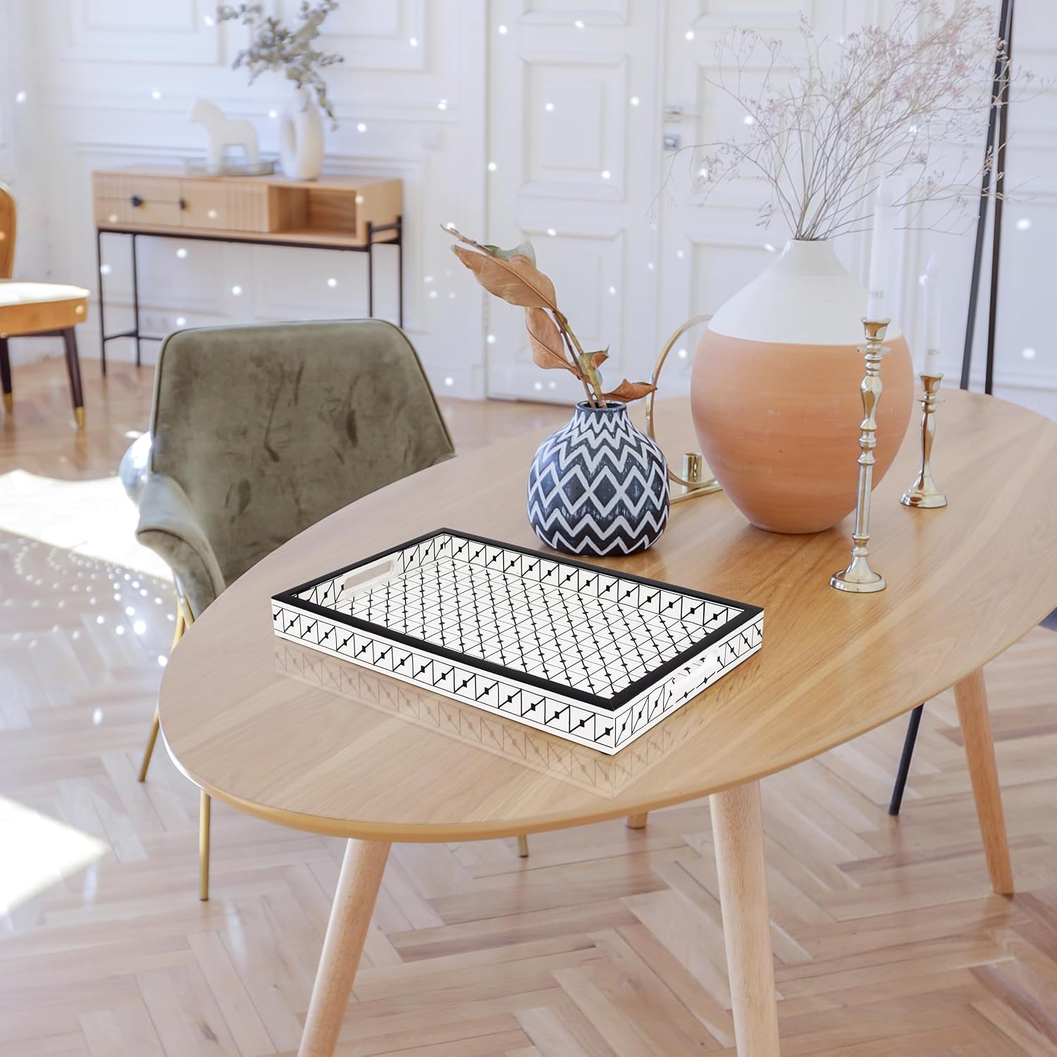 Ottoman Tray / Handmade Pattern Inspired Decorative Tray / 17 x 11 x 1.5 / Illusion Tiktak