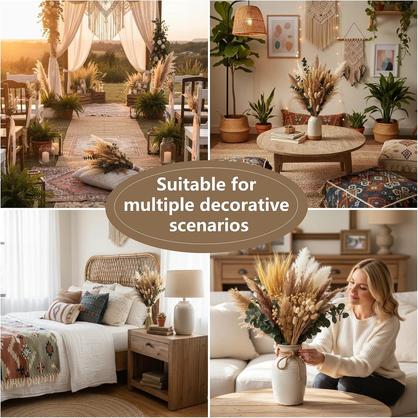 Pampas Grass & White Pampas Grass for Boho Baby Shower / Brown / Set of 355