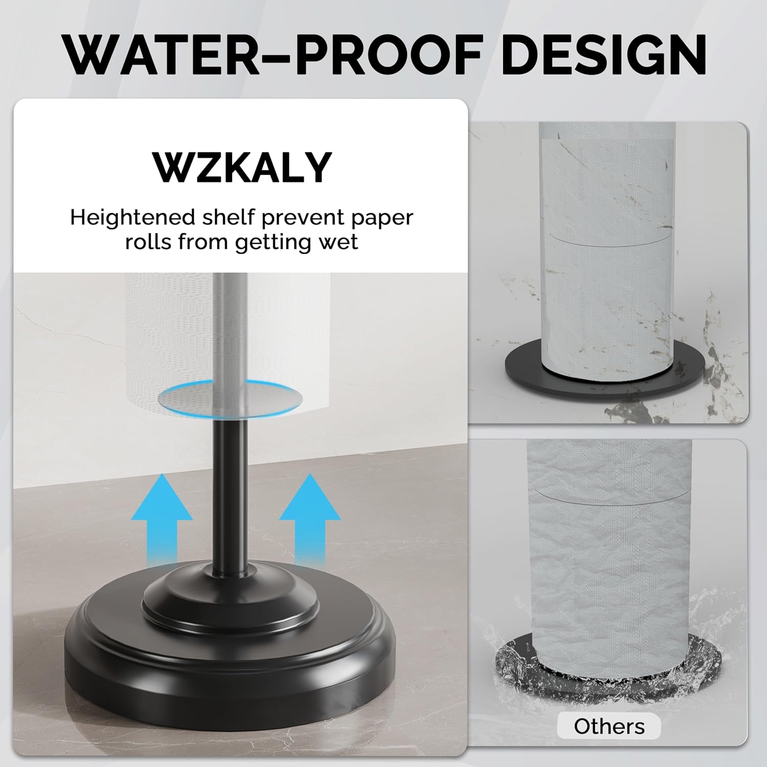 Matte Black Toilet Paper Holder Stand with Storage, 4 Extra Rolls | 304 Stainless Steel, Stable Weighted