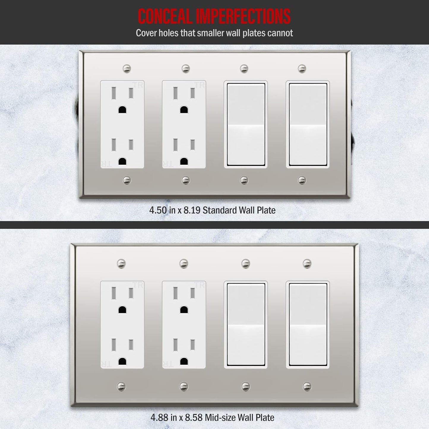 ENERLITES Quad Decorator Metal Wall Plate, Decorator Switch Receptacle Cover, Corrosion Resistant, Stainless Steel 201