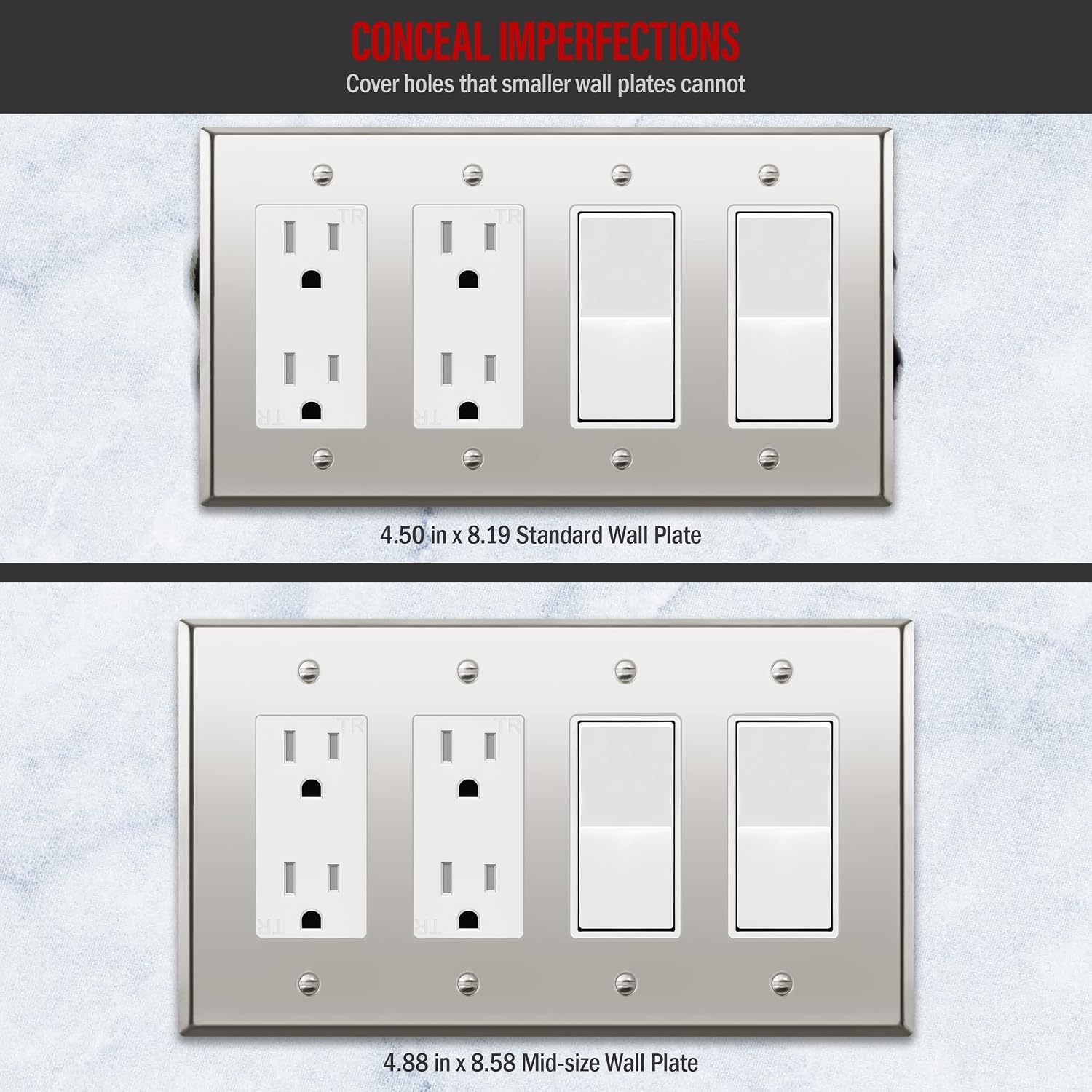 ENERLITES Quad Decorator Metal Wall Plate, Decorator Switch Receptacle Cover, Corrosion Resistant, Stainless Steel 201
