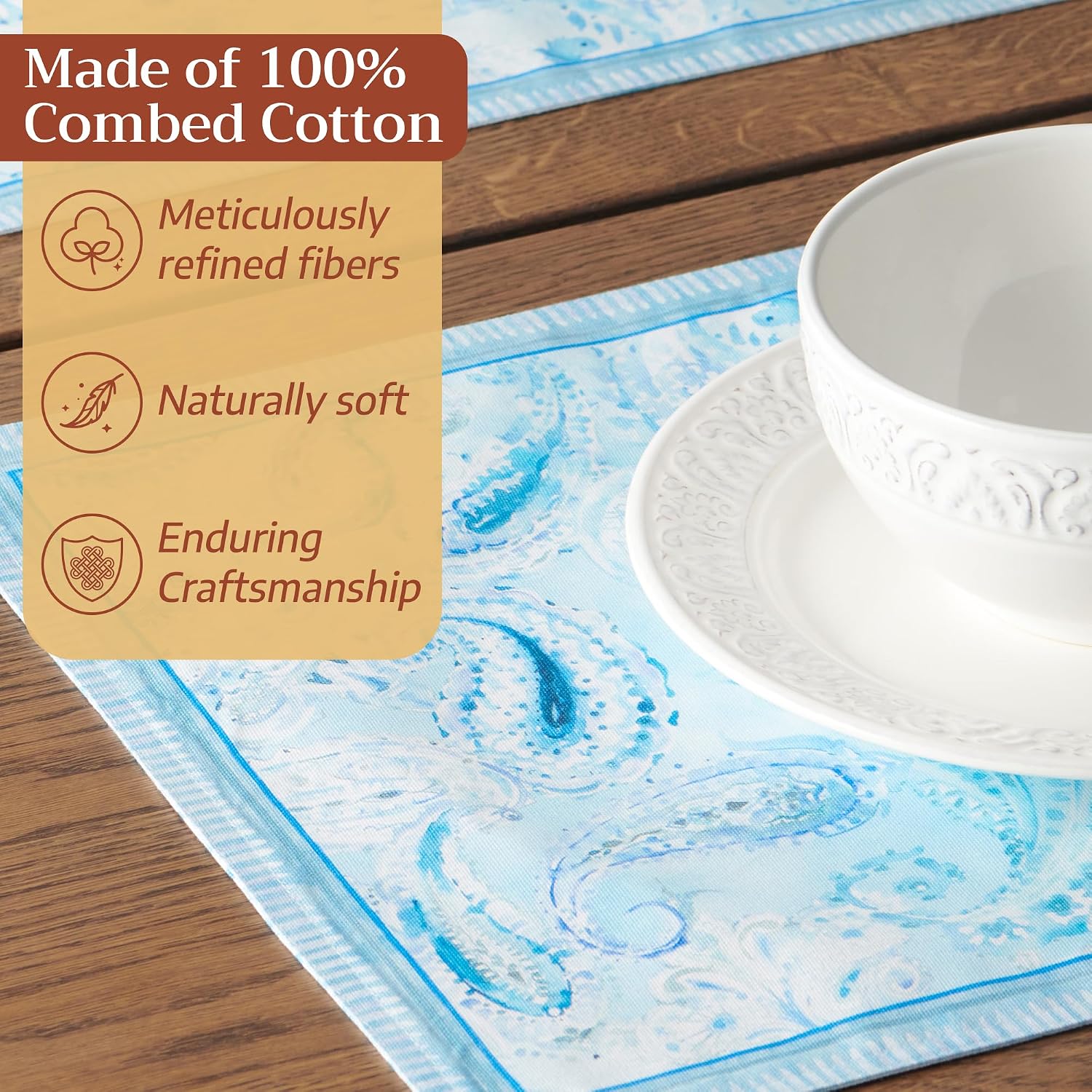 Maison d' Hermine Placemats Set of 4 Reusable 100% Combed Cotton (13"x19") | Cloth Place Mats Washable Table Mats for