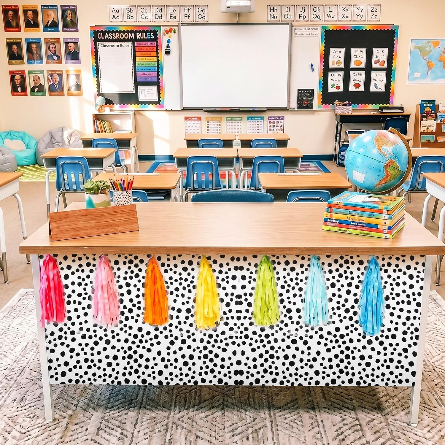 2 Rolls Polka Dot Contact Paper for Teachers Desk and White Removable / Black / 15.7 x 118.1