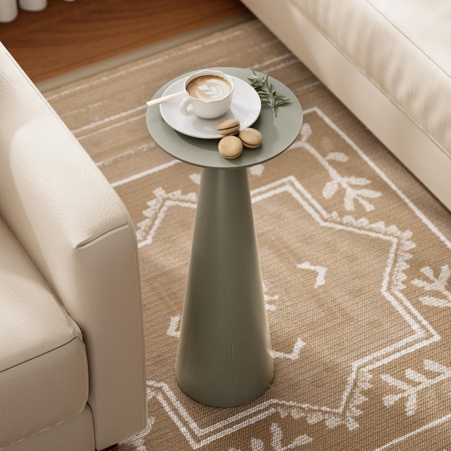 Farmhouse Tall Pedestal End Table Small Solid Wood Martini Table Plant Stand Modern / Sage Green