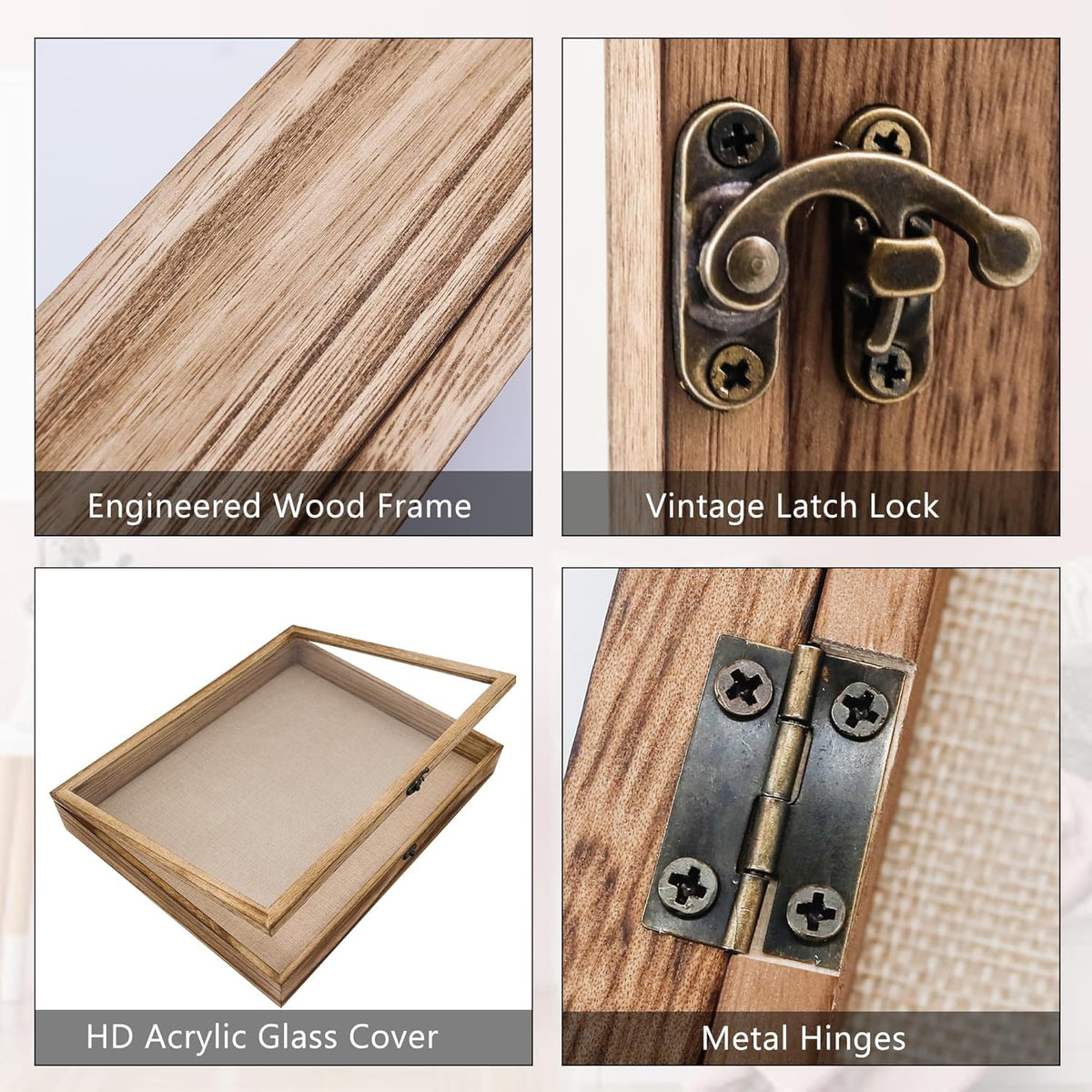 16x20 Shadow Box Frame in Wood Color with Linen Back | Shadow Box Display Case with Paulownia Wood and Real Glass Cover