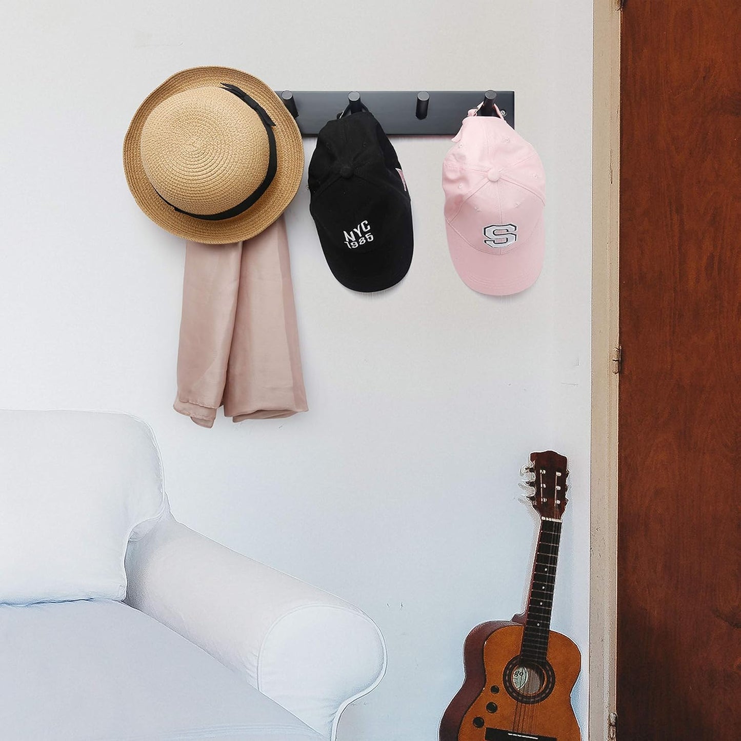 WEBI Coat Rack Wall Mounted,16" Hole to Hole,Coat Hanger Wall Mount with 5 Hooks for Hanging Coats,Hook Rack Peg Rail