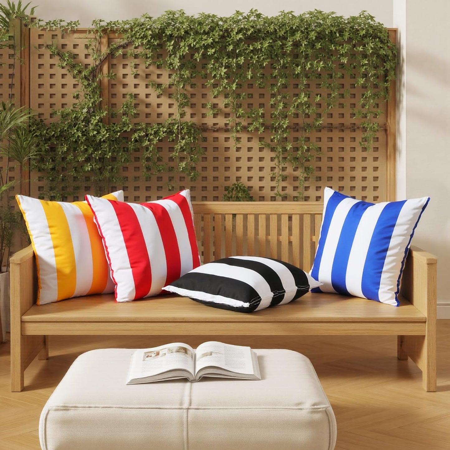 Western Home Decorative Outdoor Solid Waterproof Striped Throw Pillow / Blue / 18 x 18 / Set of 2