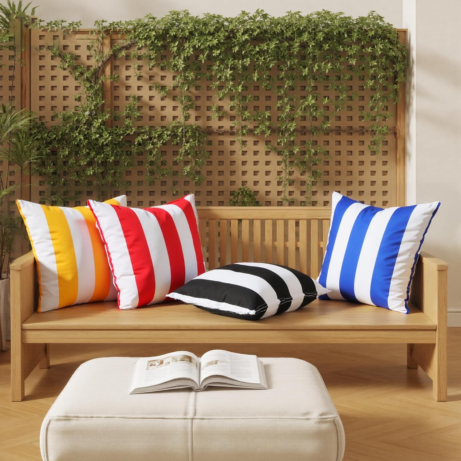 Western Home Decorative Outdoor Solid Waterproof Striped Throw Pillow / Blue / 18 x 18 / Set of 2