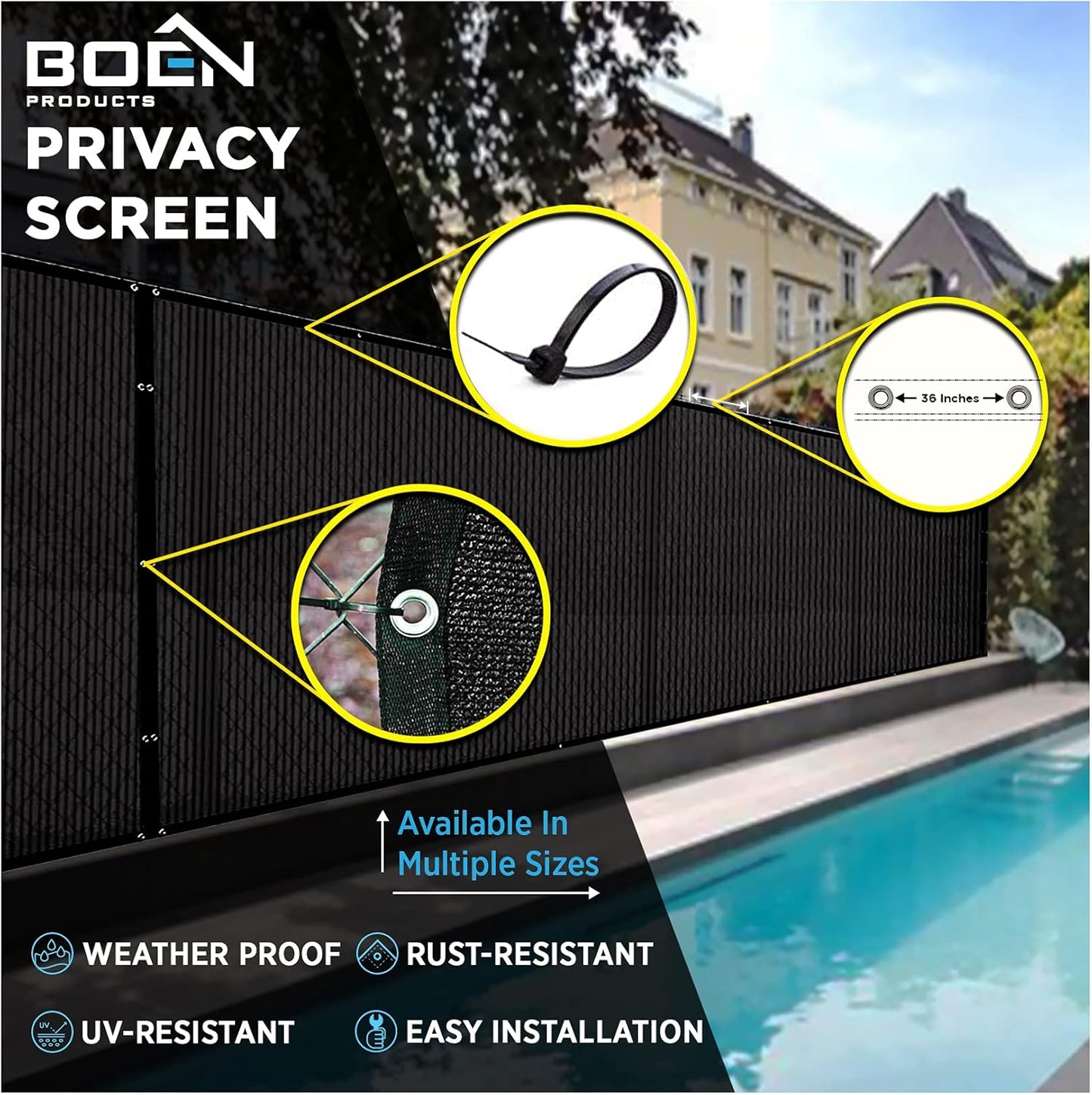 Instant Outdoor Privacy Fence Screen for Any Metal / 5' x 50 / Black