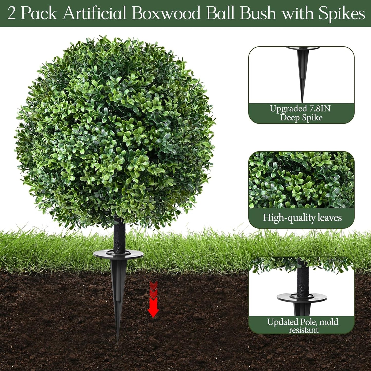 Boxwood Ball Fake Shrubs UV Resistant Faux Plants / Artificial Topiary Boxwood Ball Tree