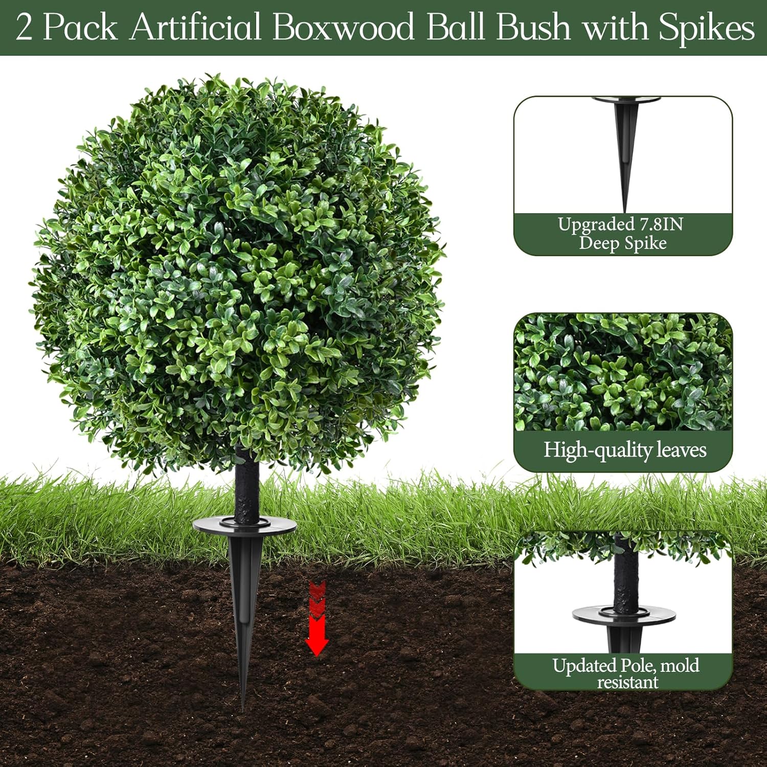 Boxwood Ball Fake Shrubs UV Resistant Faux Plants / Artificial Topiary Boxwood Ball Tree