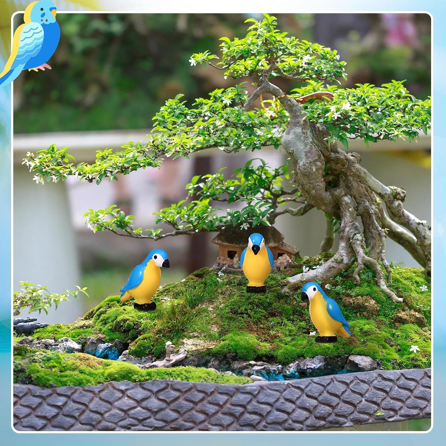 Miniature Tropical Parrot Figurines Resin Parrot Statue Tiny Bird Figurines Fairy / Blue / Set of 24