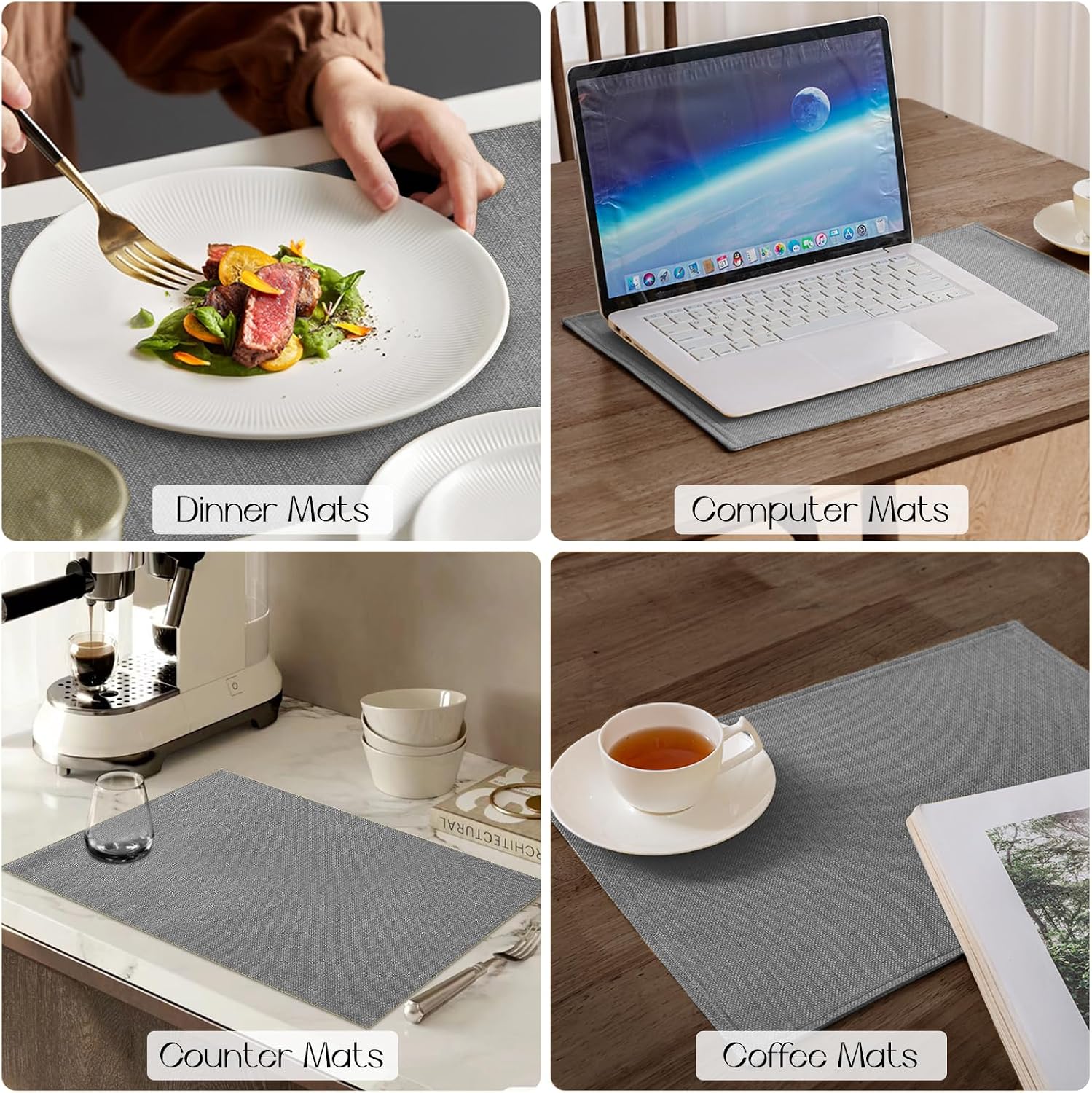 Romanstile Cloth Placemats Set of 8, Heat Resistant Double Layered Thickened Place Mats, Washable Faux Linen Farmhouse