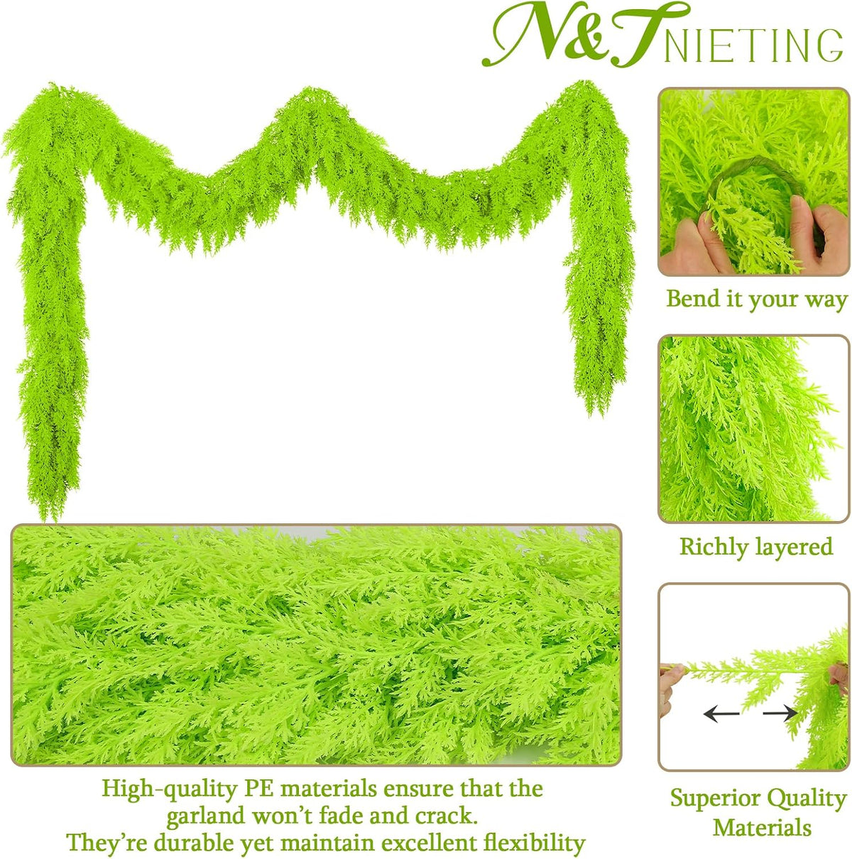 9Ft Christmas Cedar Garland, Lime Green Real Touch Christmas Decorations | Realistic Thick Soft Full Lush Artificial