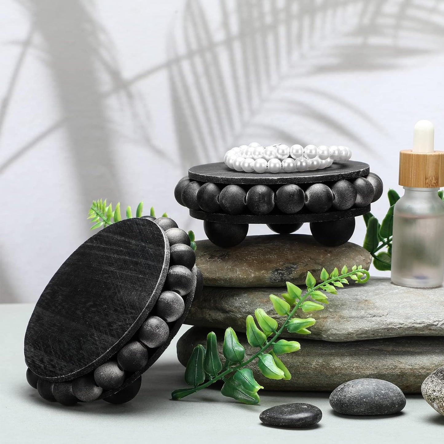 Wooden Risers for Displays Round Wood Riser Distressed Wood Risers / Black / 3.94 Inch / Set of 2