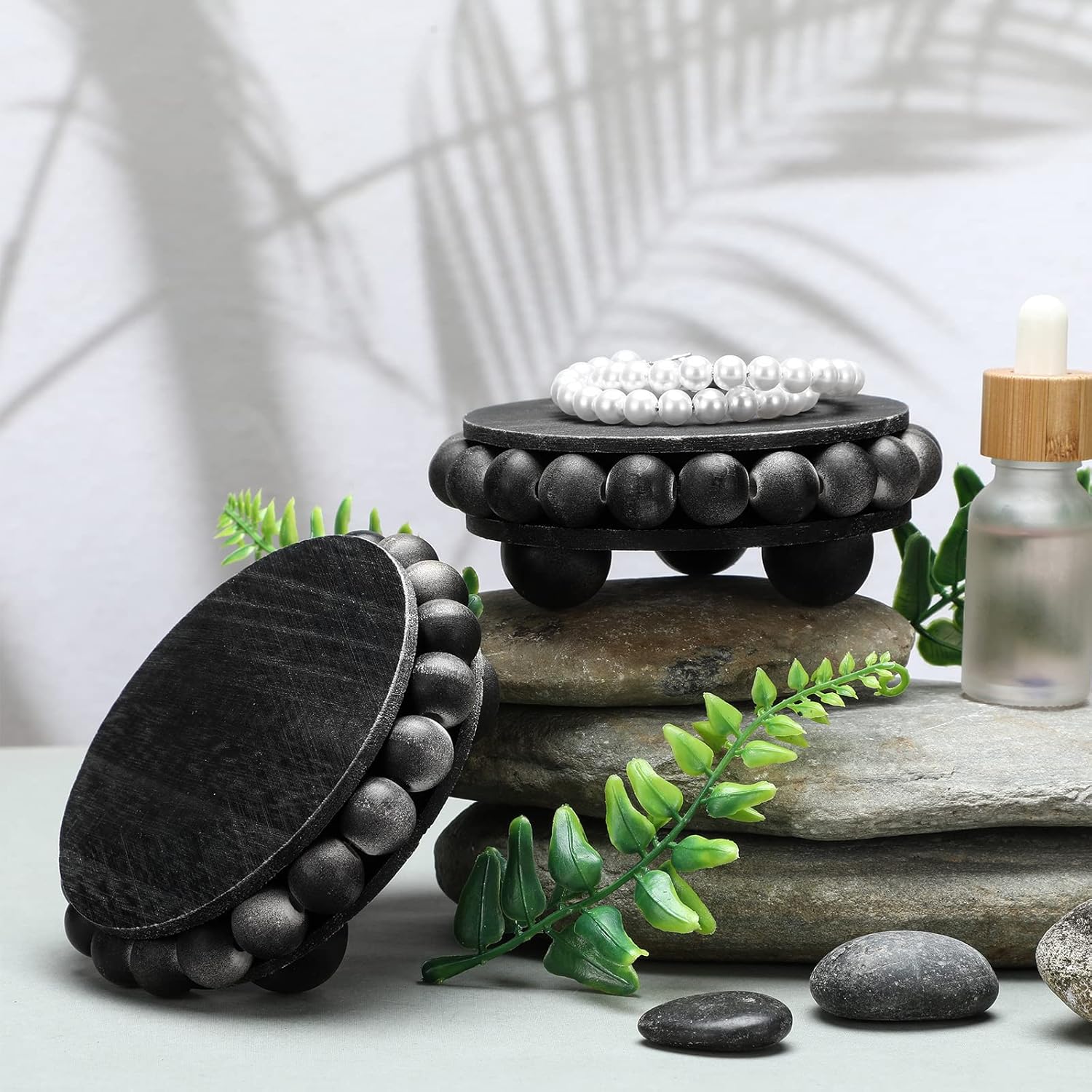 Wooden Risers for Displays Round Wood Riser Distressed Wood Risers / Black / 3.94 Inch / Set of 2